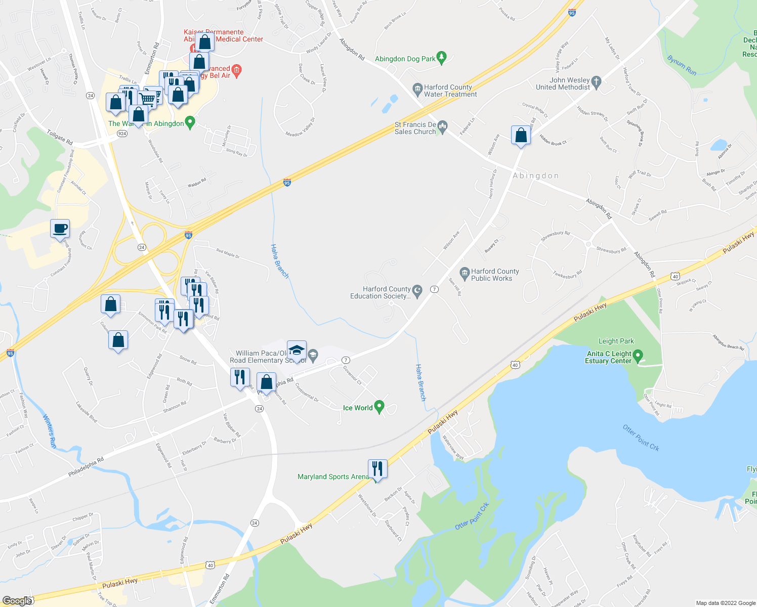 map of restaurants, bars, coffee shops, grocery stores, and more near 2956 Raking Leaf Drive in Abingdon
