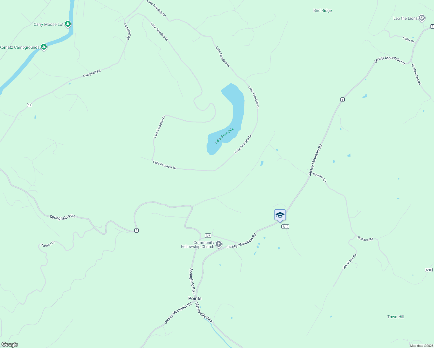 map of restaurants, bars, coffee shops, grocery stores, and more near 2684 Lake Ferndale Drive in Springfield