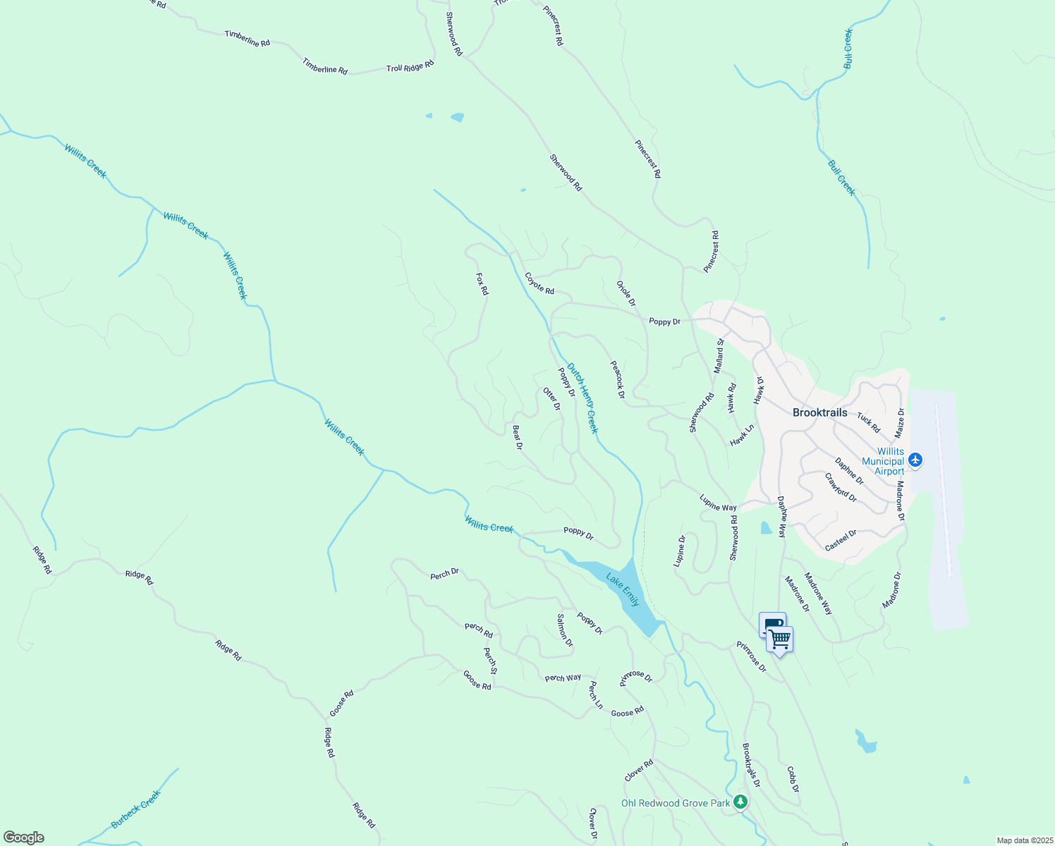 map of restaurants, bars, coffee shops, grocery stores, and more near 26288 Otter Dr in Willits