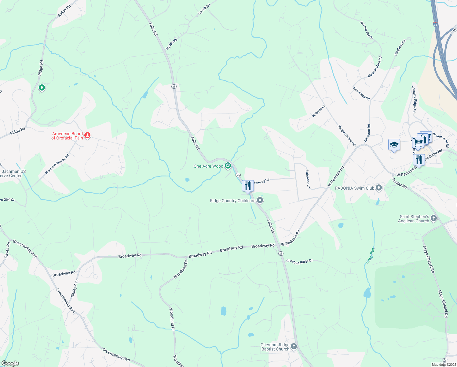 map of restaurants, bars, coffee shops, grocery stores, and more near 6 Rises Court in Cockeysville