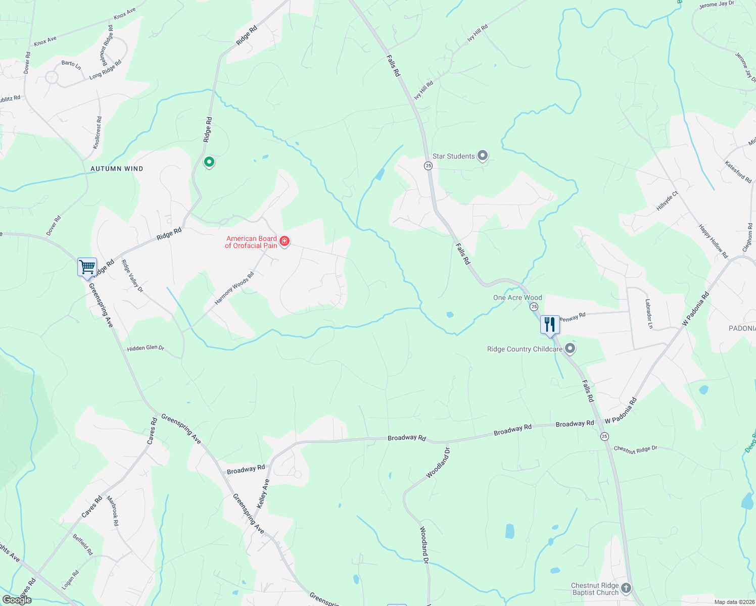 map of restaurants, bars, coffee shops, grocery stores, and more near 1201 Berans Road in Owings Mills