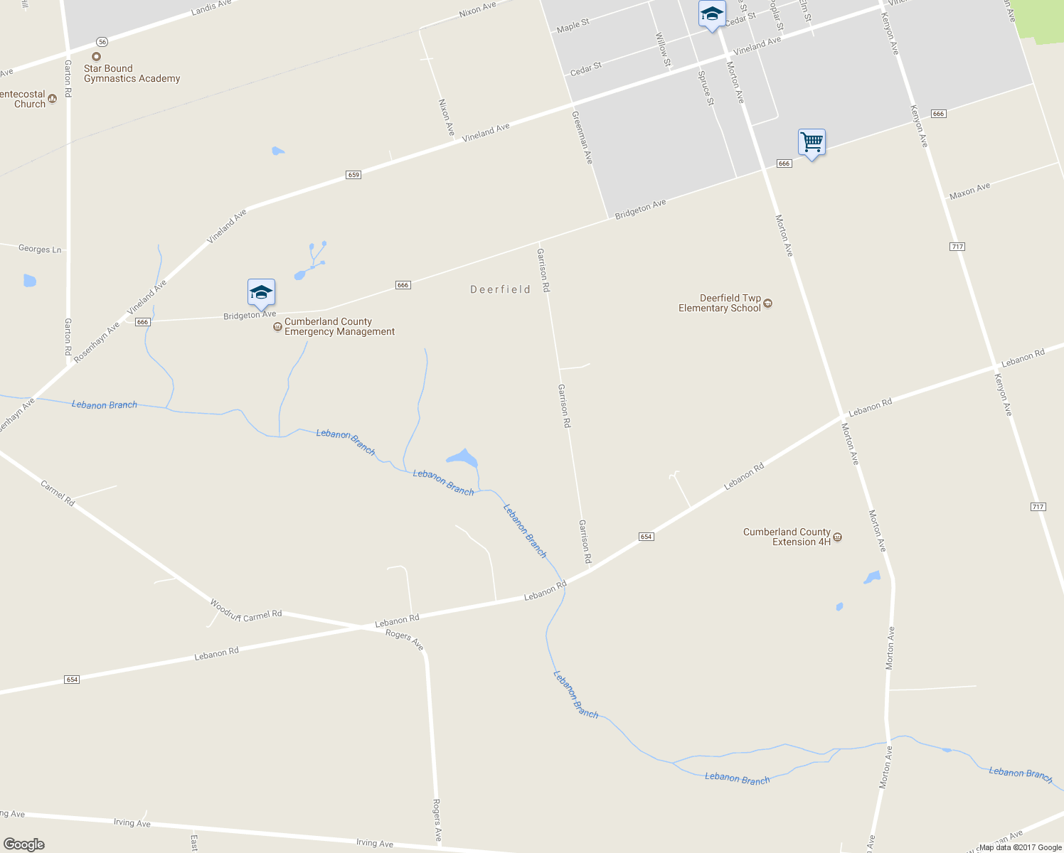 map of restaurants, bars, coffee shops, grocery stores, and more near 391 Garrison Road in Millville