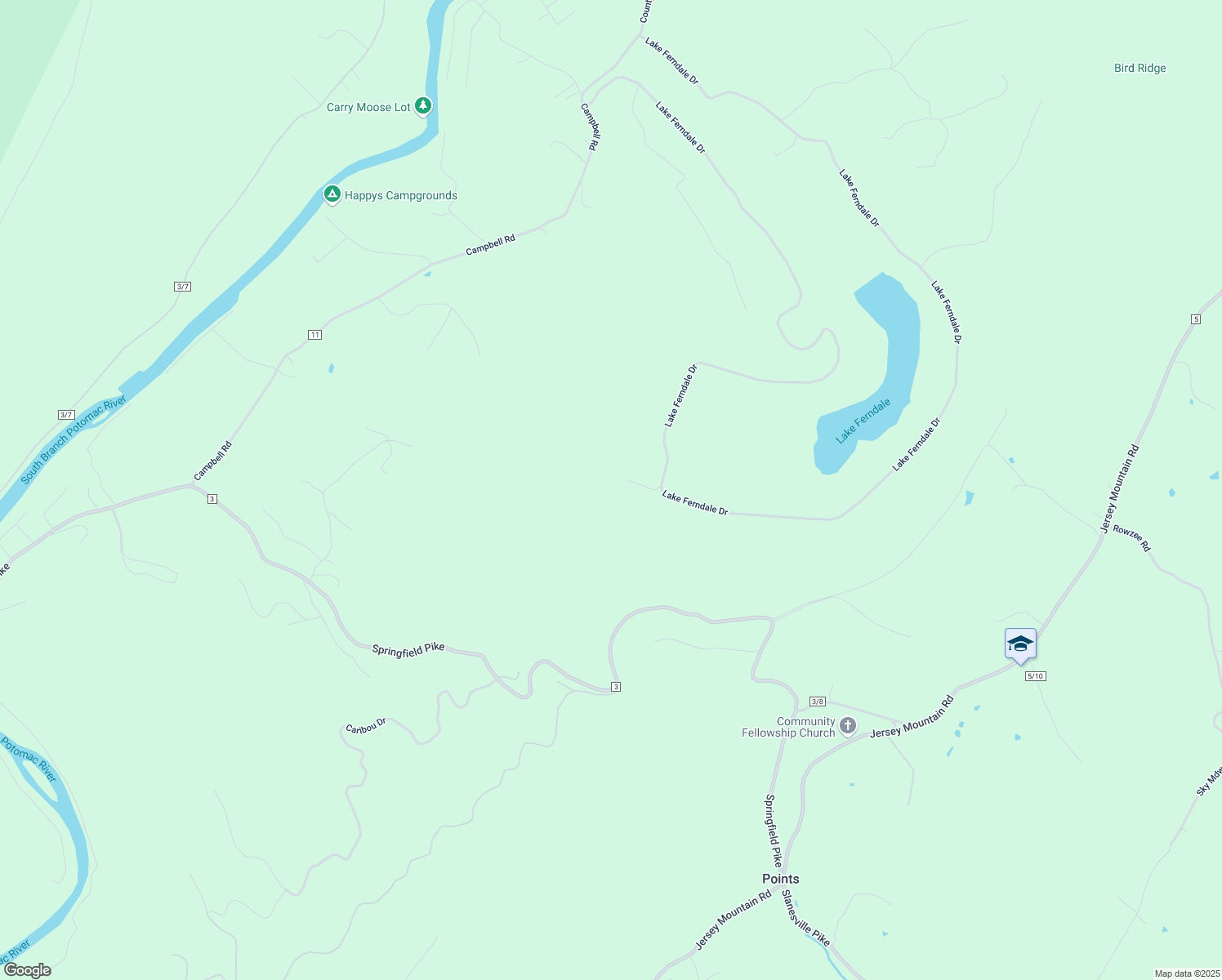 map of restaurants, bars, coffee shops, grocery stores, and more near 121 Fern Lane in Springfield