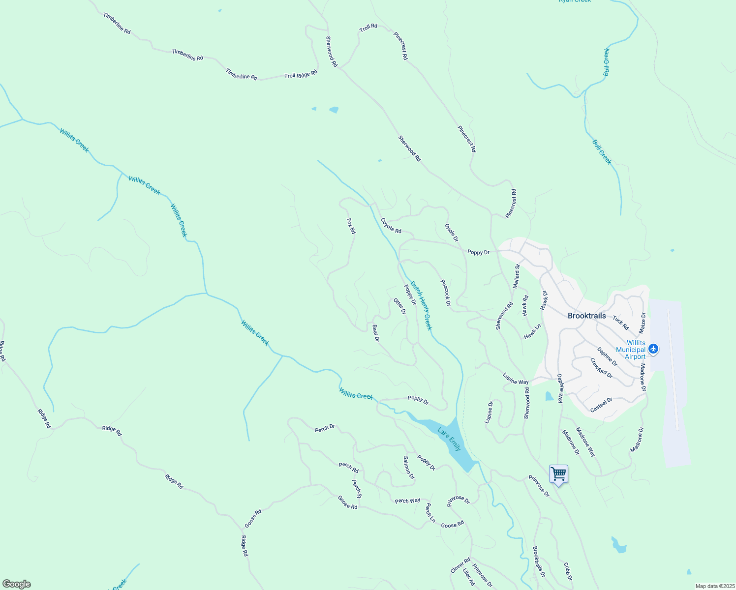 map of restaurants, bars, coffee shops, grocery stores, and more near 27119 Bear Terrace in Willits