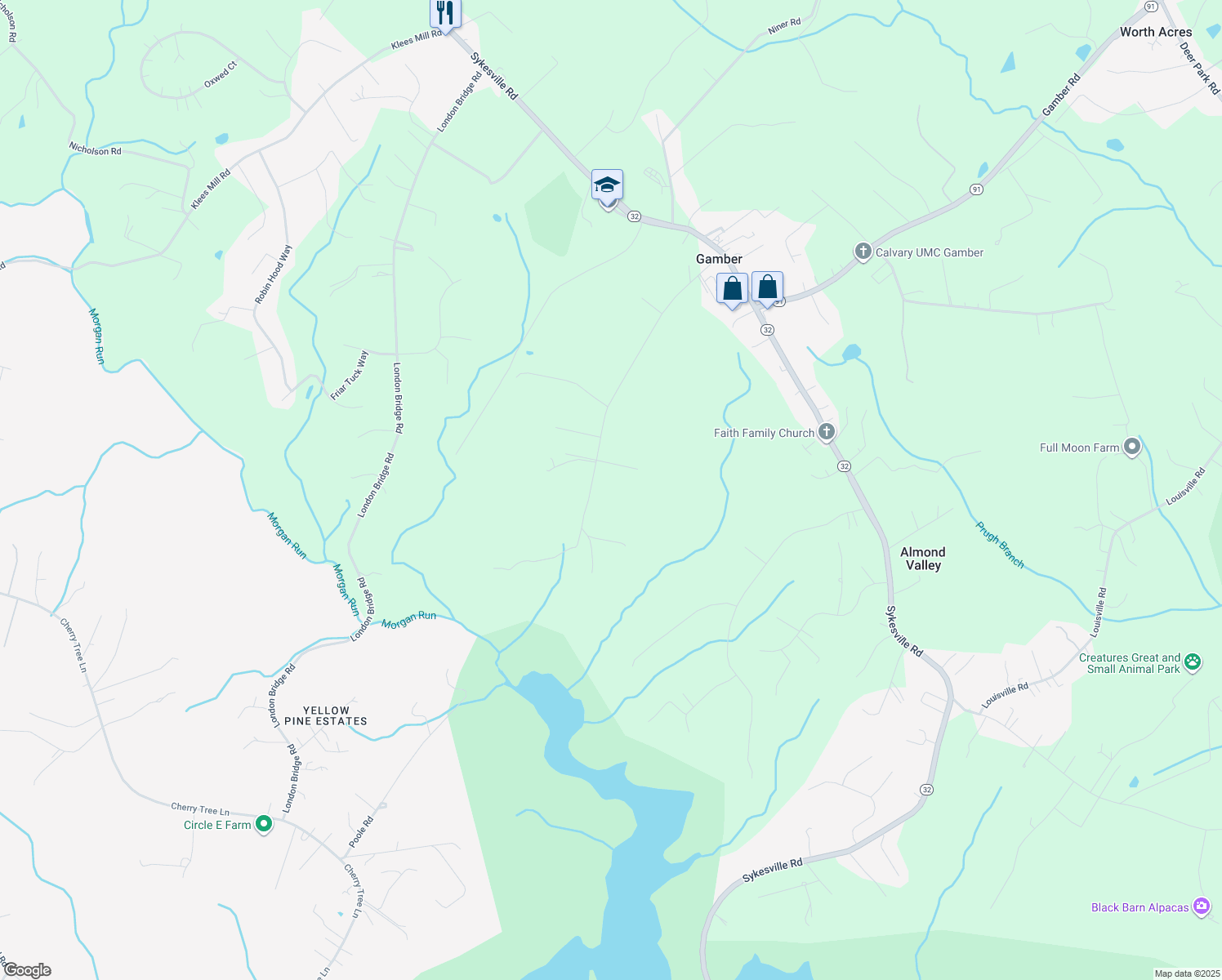 map of restaurants, bars, coffee shops, grocery stores, and more near 4255 Poole Road in Finksburg