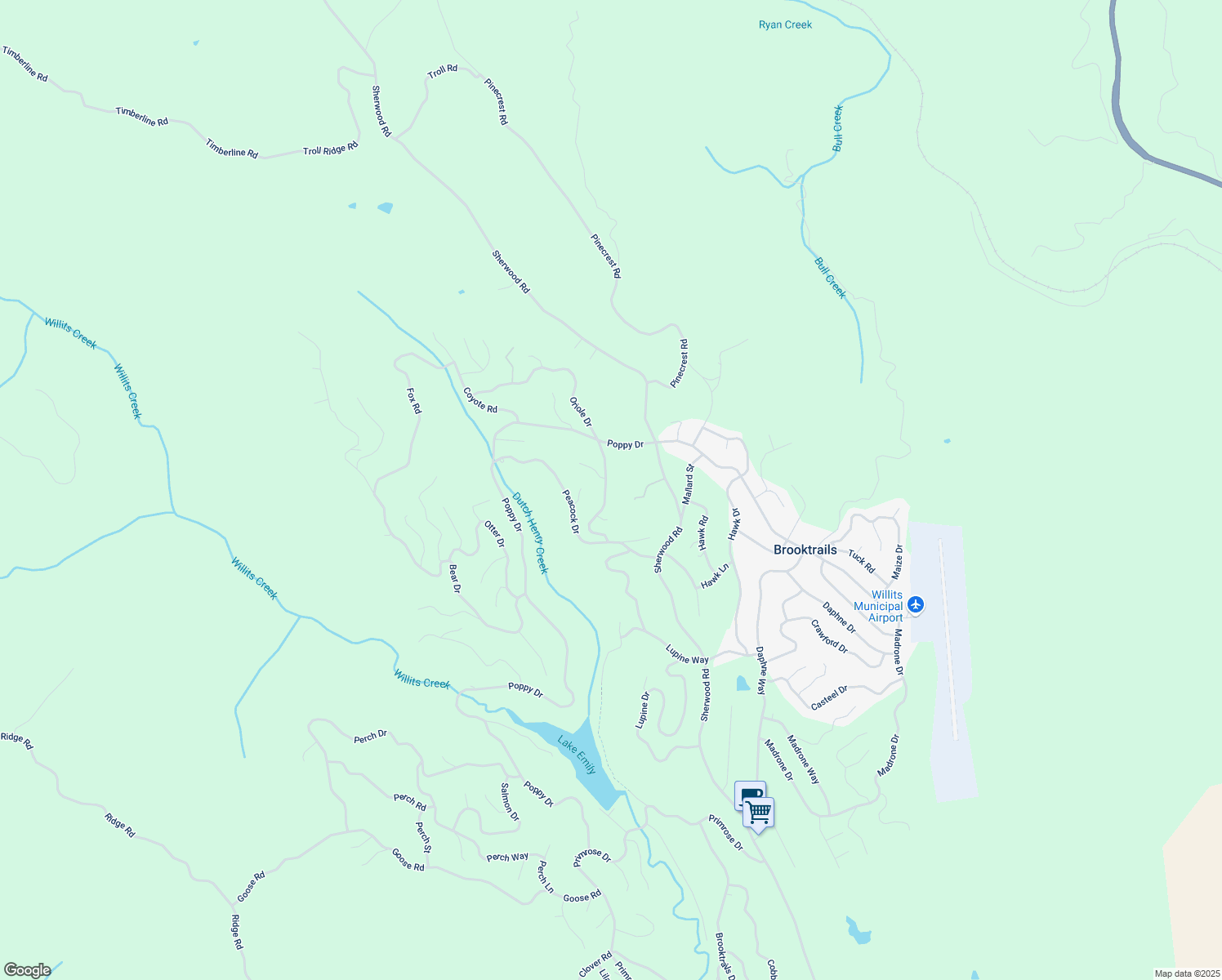 map of restaurants, bars, coffee shops, grocery stores, and more near 26881 Oriole Dr in Willits