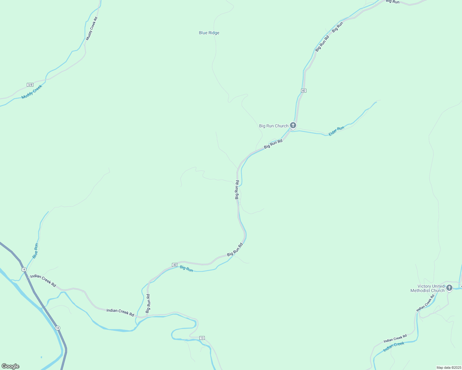 map of restaurants, bars, coffee shops, grocery stores, and more near Big Run Road in Middlebourne