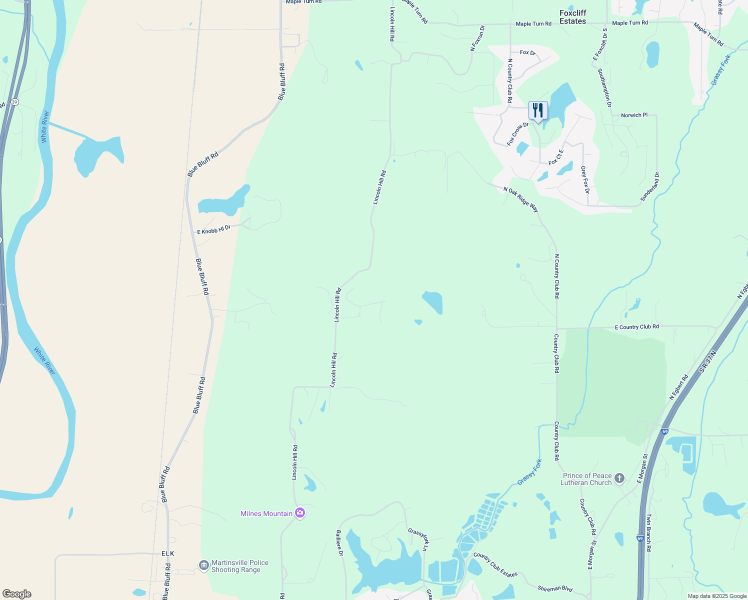 map of restaurants, bars, coffee shops, grocery stores, and more near 808 East Lincoln Trail in Martinsville