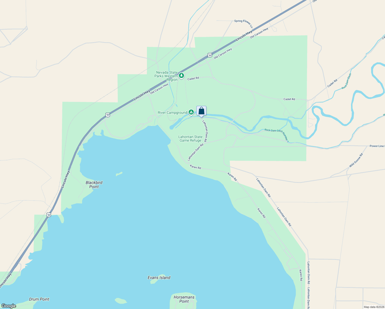 map of restaurants, bars, coffee shops, grocery stores, and more near 20144 Lahontan Dam Road in Fallon