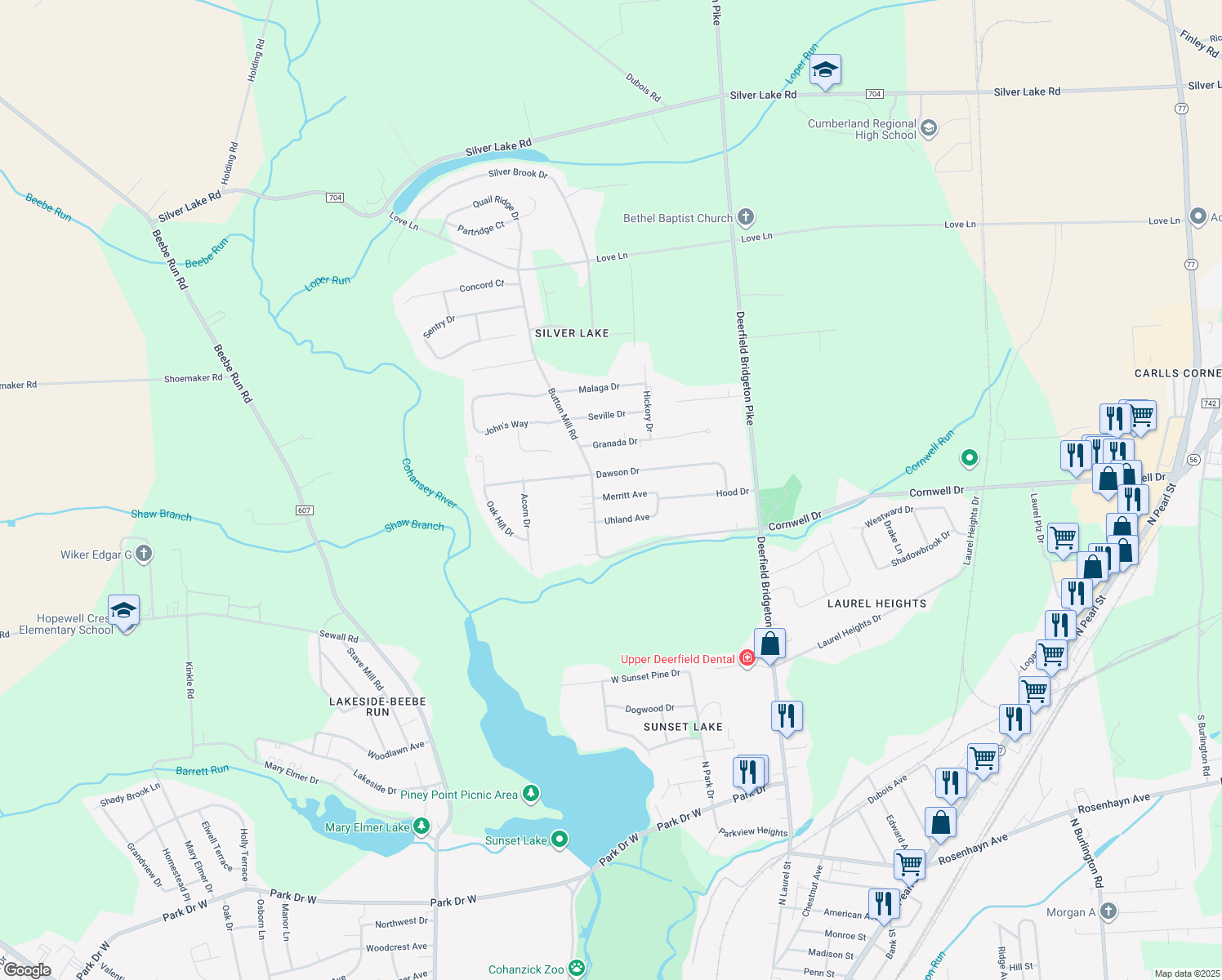 map of restaurants, bars, coffee shops, grocery stores, and more near 20 Merritt Avenue in Bridgeton