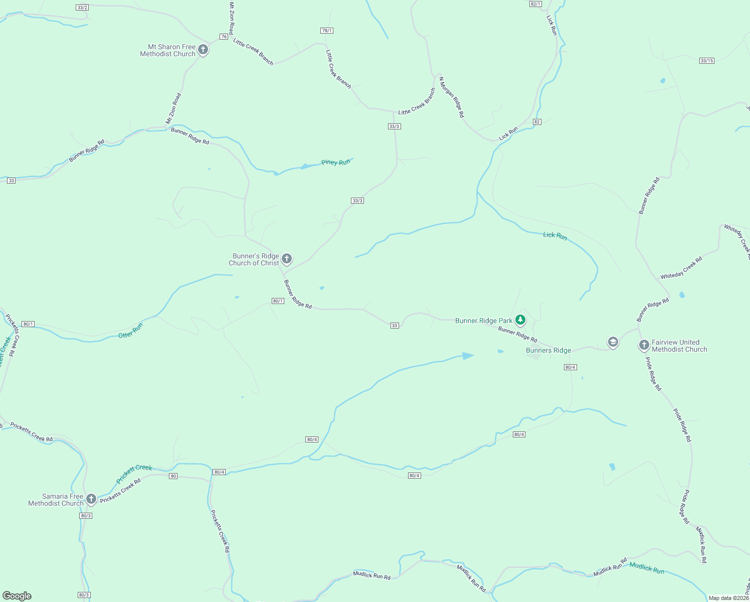 map of restaurants, bars, coffee shops, grocery stores, and more near 2217 Bunner Ridge Road in Fairmont