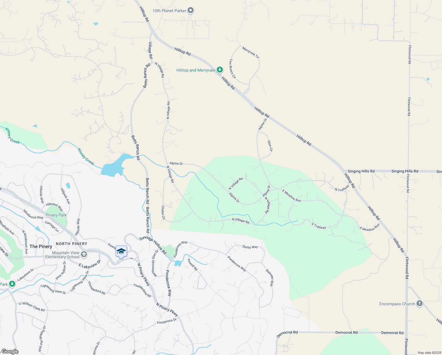 map of restaurants, bars, coffee shops, grocery stores, and more near 6559 Alpine Drive in Parker