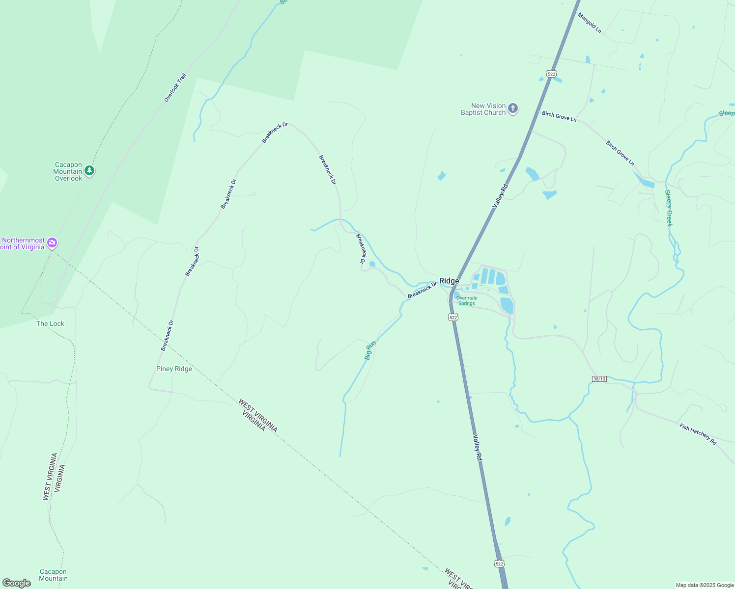map of restaurants, bars, coffee shops, grocery stores, and more near 570 Breakneck Drive in Berkeley Springs