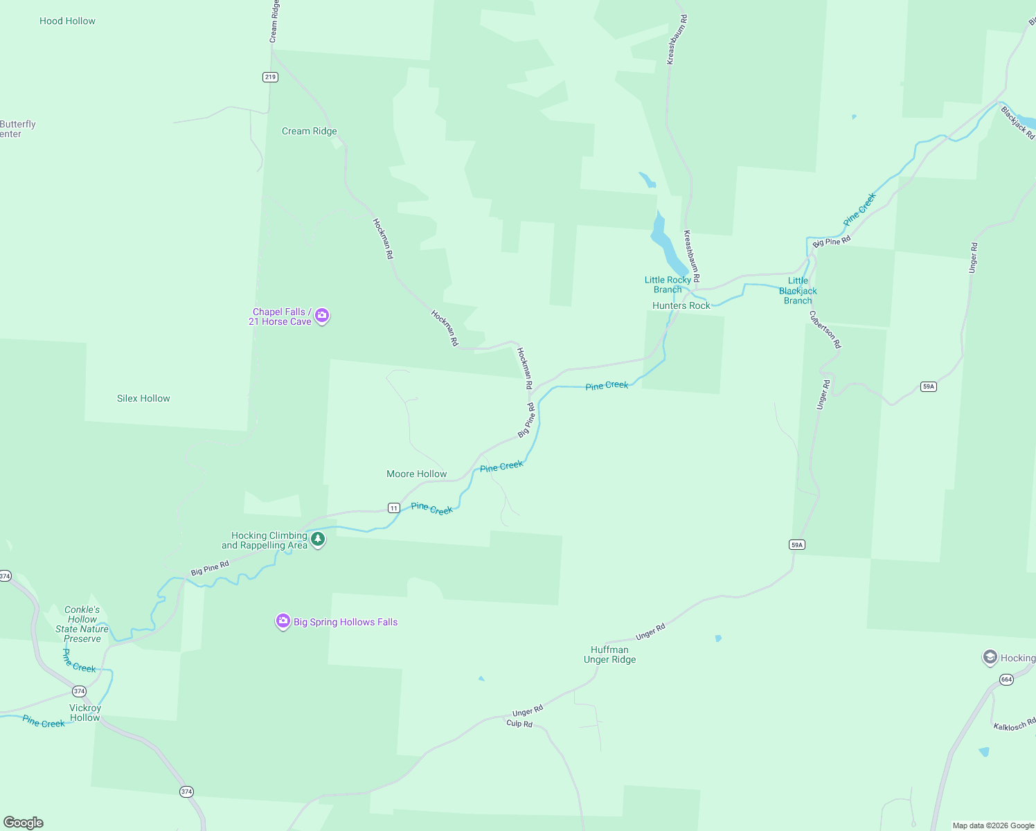 map of restaurants, bars, coffee shops, grocery stores, and more near 26168-26198 County Road 11 in Rockbridge