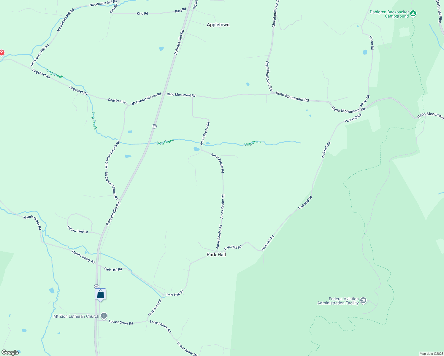 map of restaurants, bars, coffee shops, grocery stores, and more near 5406 Amos Reeder Road in Boonsboro