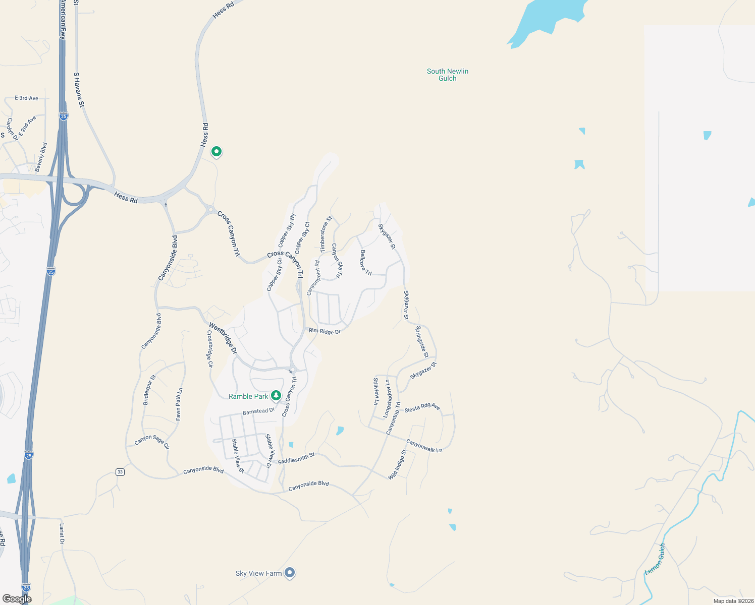 map of restaurants, bars, coffee shops, grocery stores, and more near 7018 Rim Ridge Drive in Castle Pines
