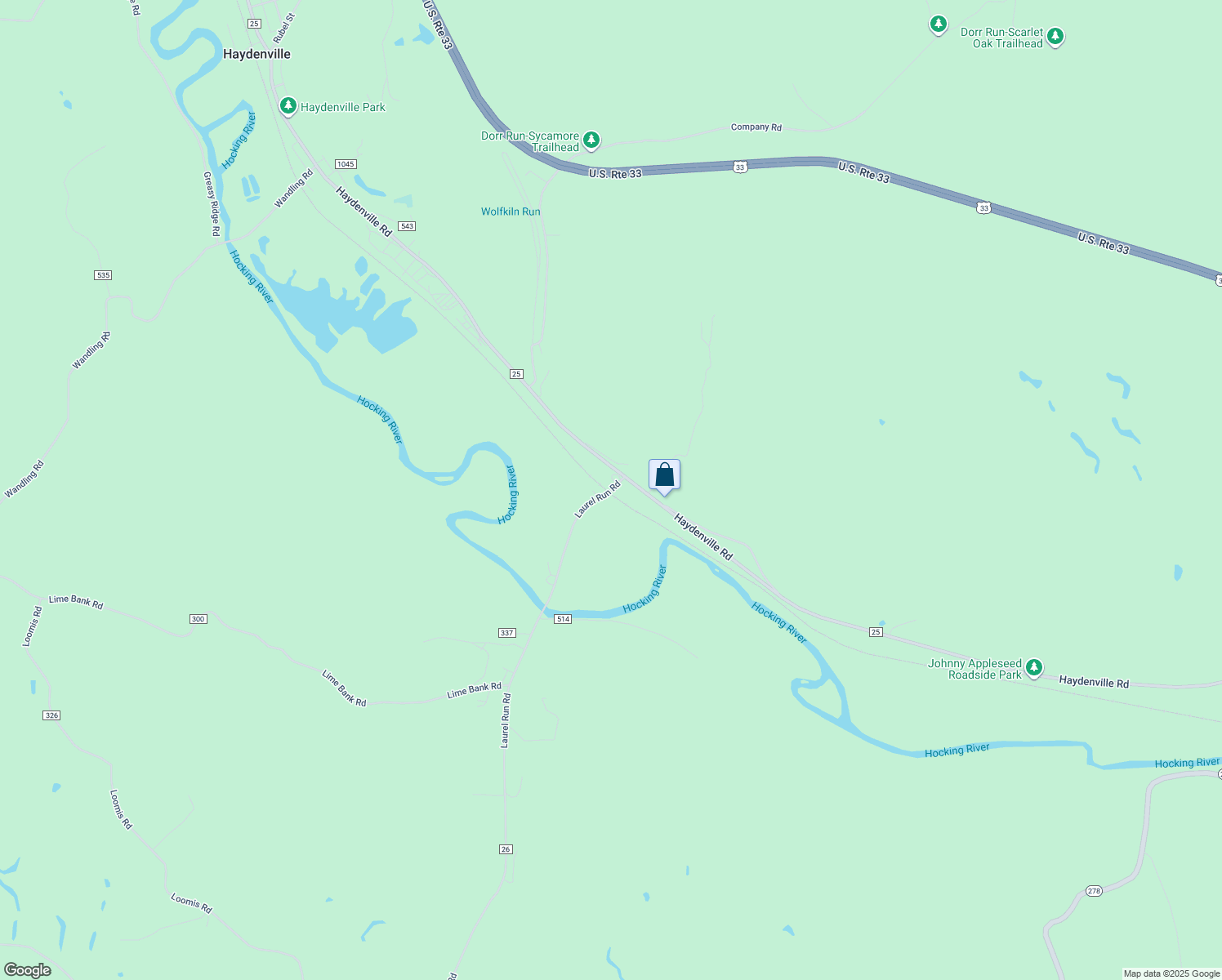 map of restaurants, bars, coffee shops, grocery stores, and more near 17666 Laurel Run Road in Nelsonville