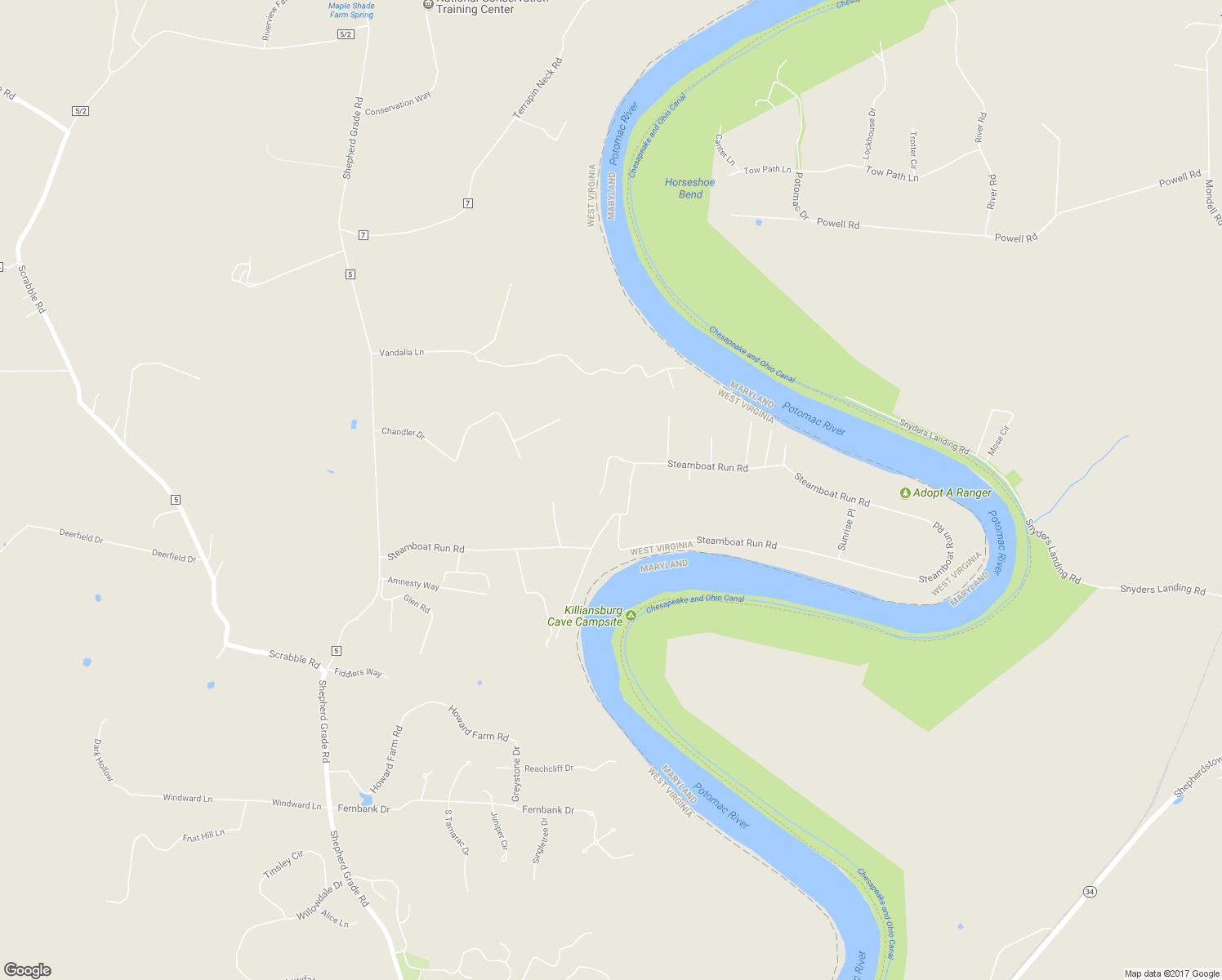 map of restaurants, bars, coffee shops, grocery stores, and more near 171 Pine Knoll Road in Shepherdstown