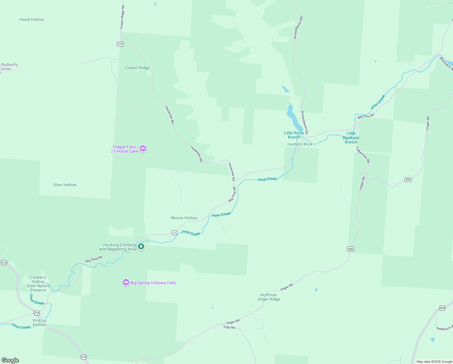 map of restaurants, bars, coffee shops, grocery stores, and more near 18591 Hockman Road in Rockbridge