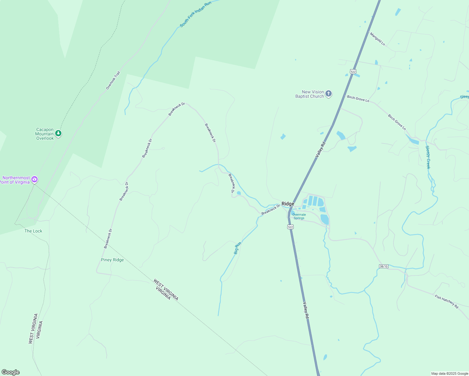 map of restaurants, bars, coffee shops, grocery stores, and more near 570 Breakneck Drive in Berkeley Springs
