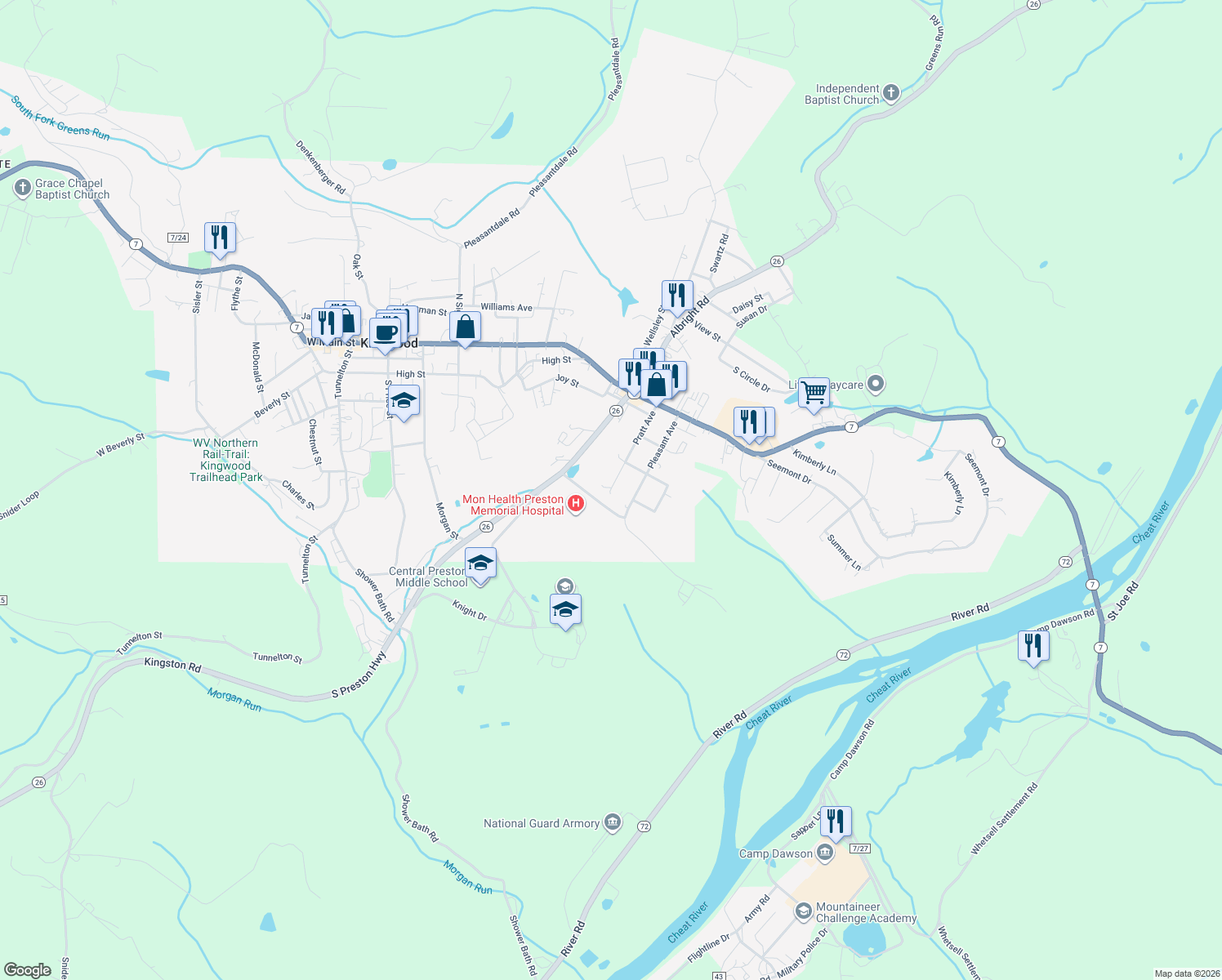 map of restaurants, bars, coffee shops, grocery stores, and more near 314 Pratt Ave in Kingwood