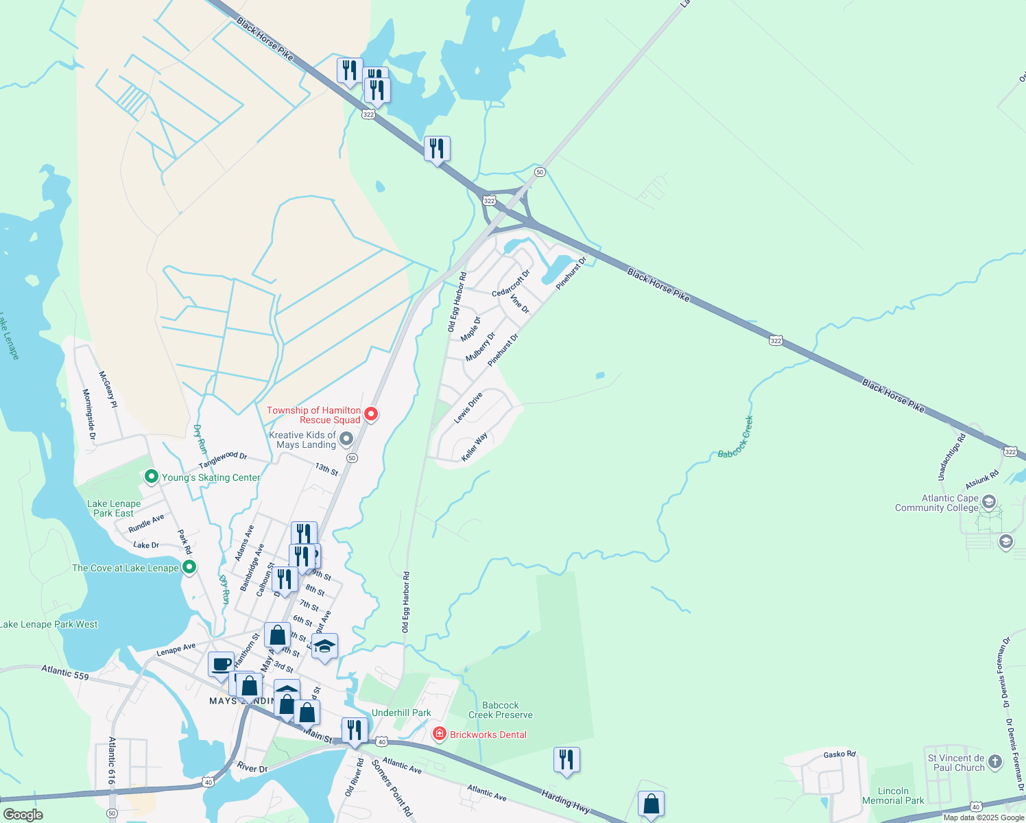 map of restaurants, bars, coffee shops, grocery stores, and more near 137 Keller Way in Hamilton Township