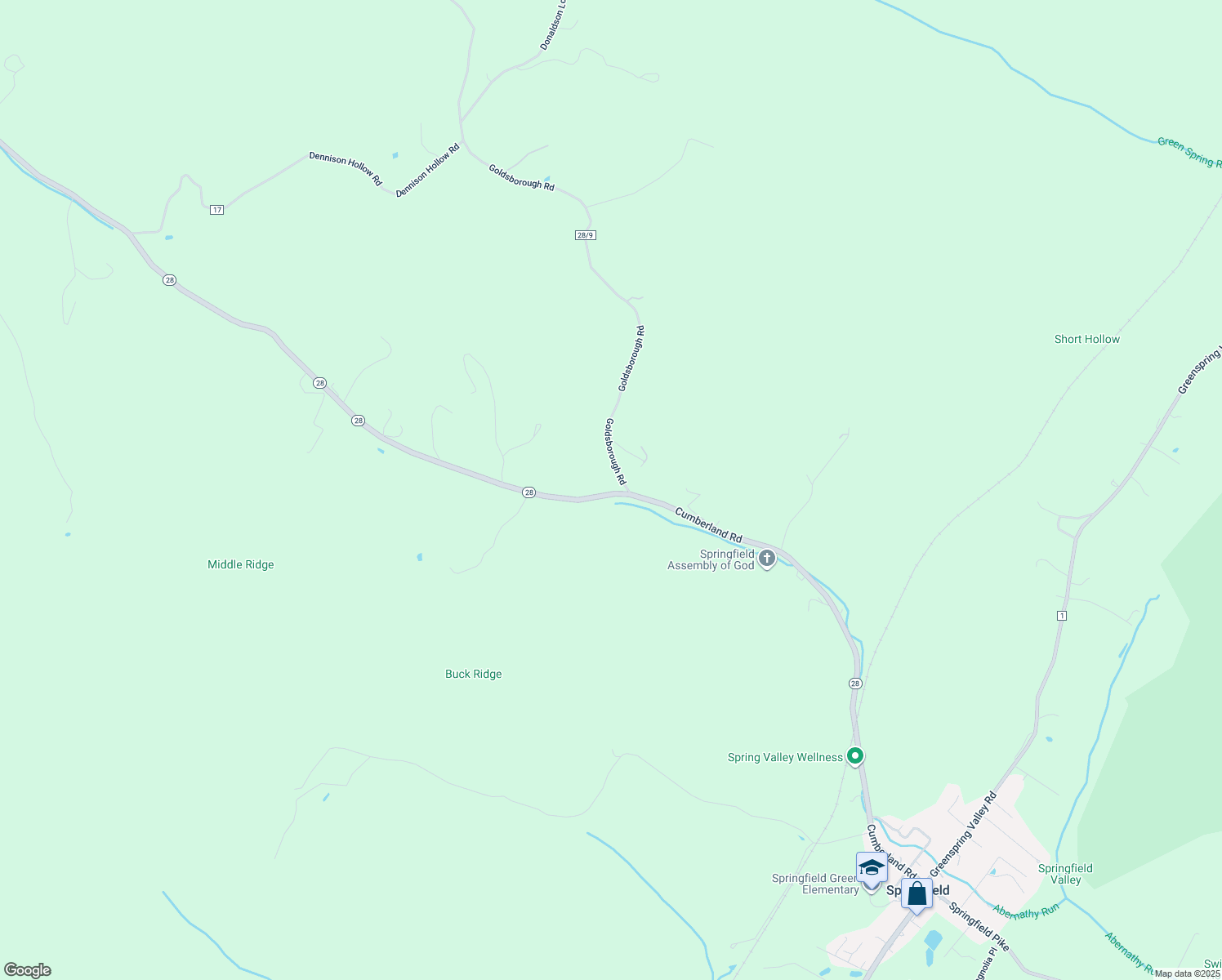 map of restaurants, bars, coffee shops, grocery stores, and more near 9870 Cumberland Road in Springfield