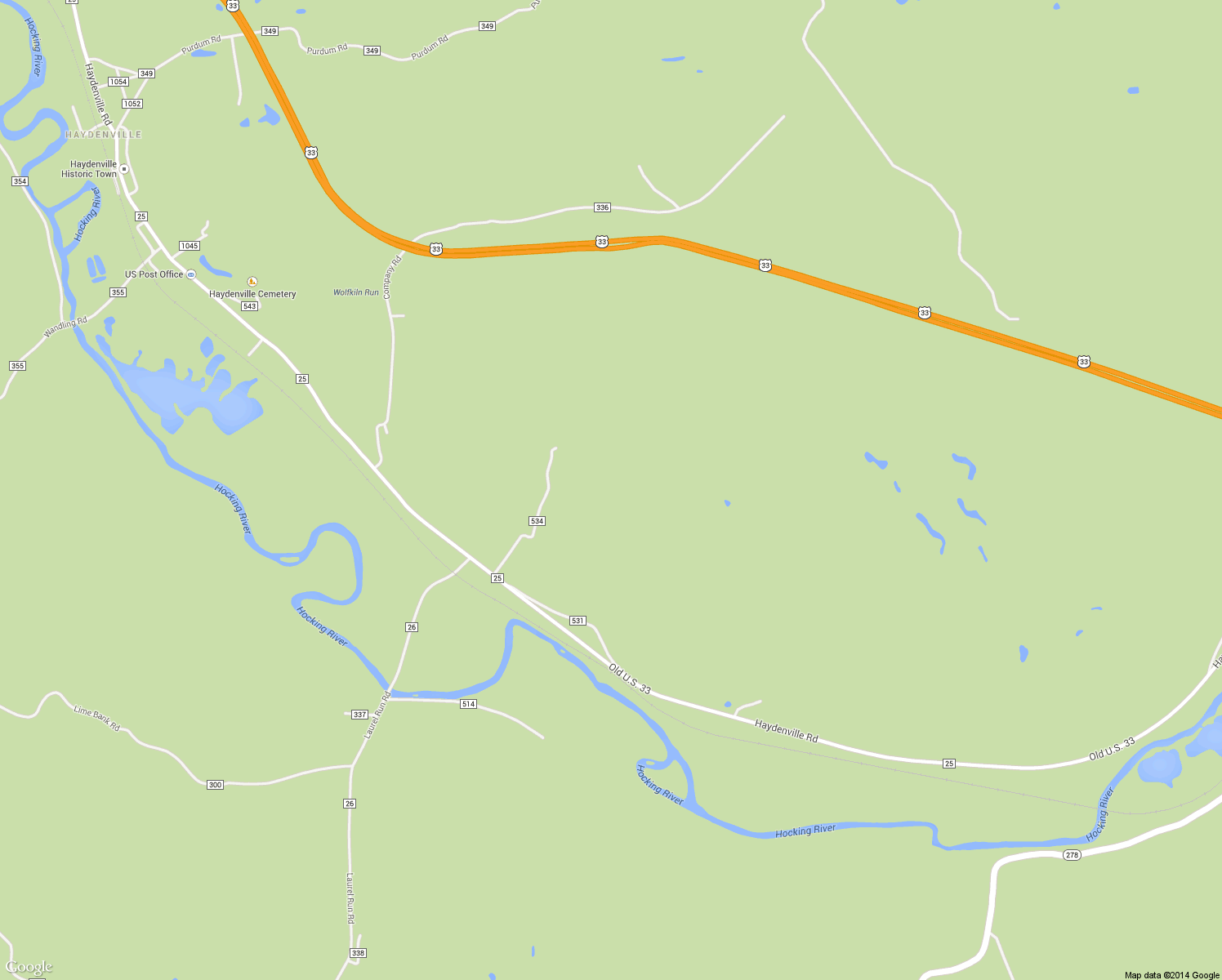 map of restaurants, bars, coffee shops, grocery stores, and more near 17430 Campbell Road in Nelsonville