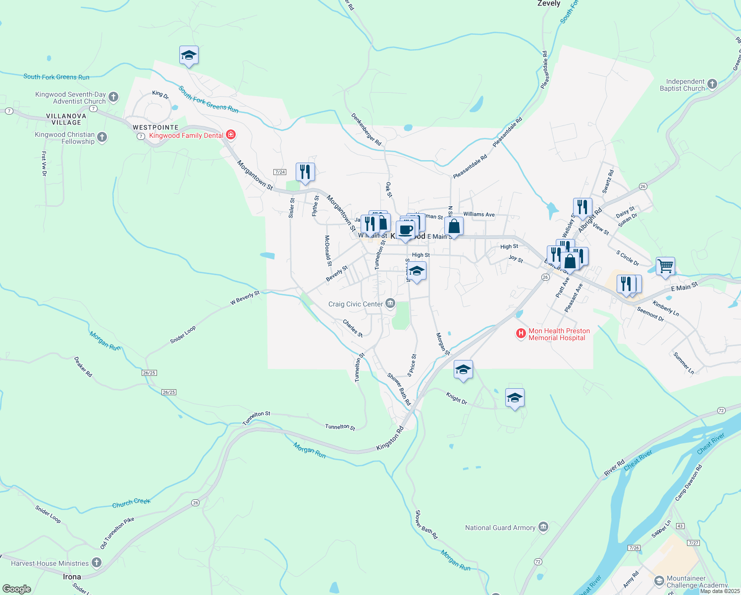 map of restaurants, bars, coffee shops, grocery stores, and more near 318 Tunnelton St in Kingwood