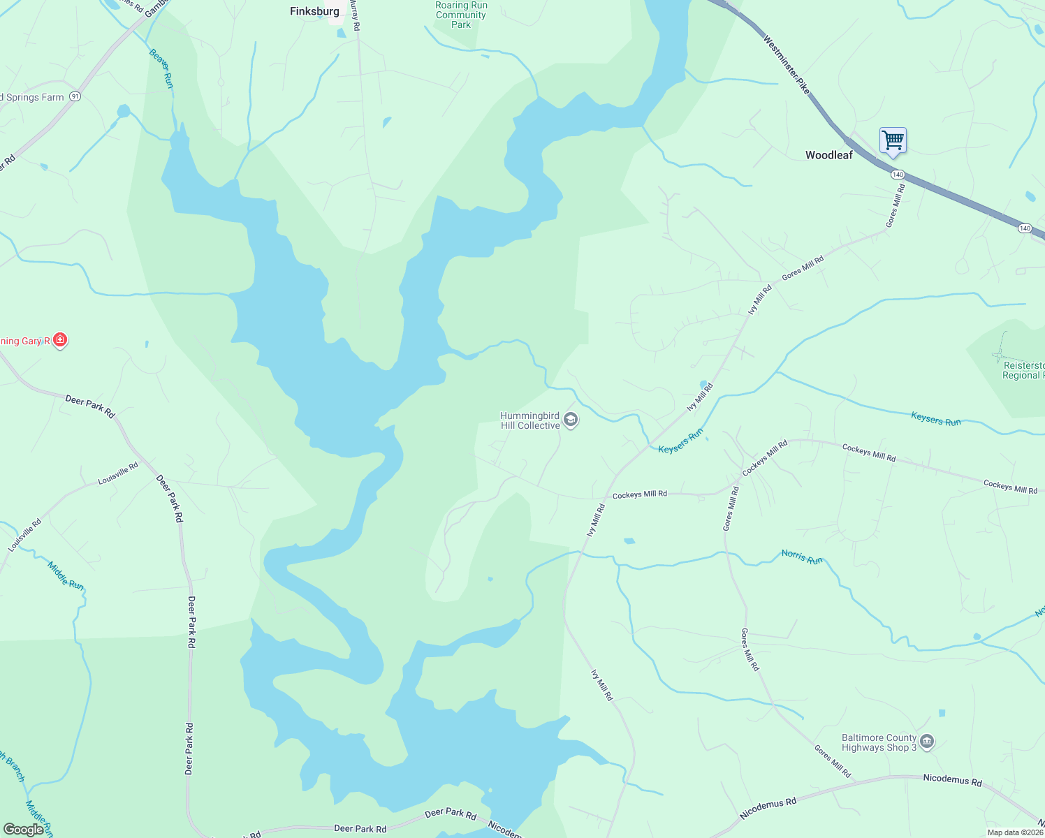 map of restaurants, bars, coffee shops, grocery stores, and more near 1118 Cockeys Mill Road in Reisterstown