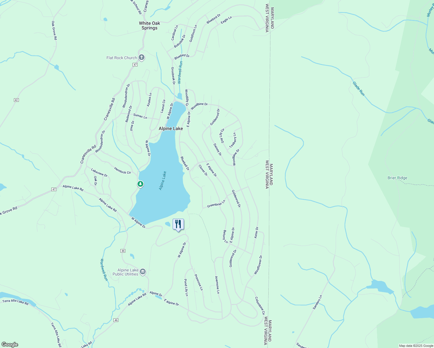 map of restaurants, bars, coffee shops, grocery stores, and more near 1824 East Alpine Drive in Terra Alta