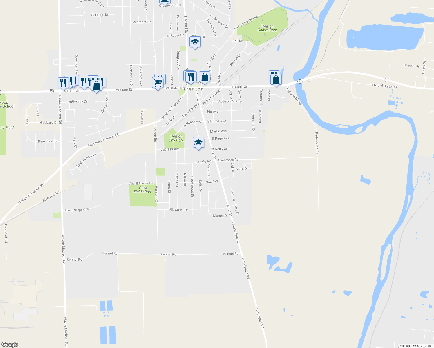 map of restaurants, bars, coffee shops, grocery stores, and more near 811 South 1st Street in Trenton