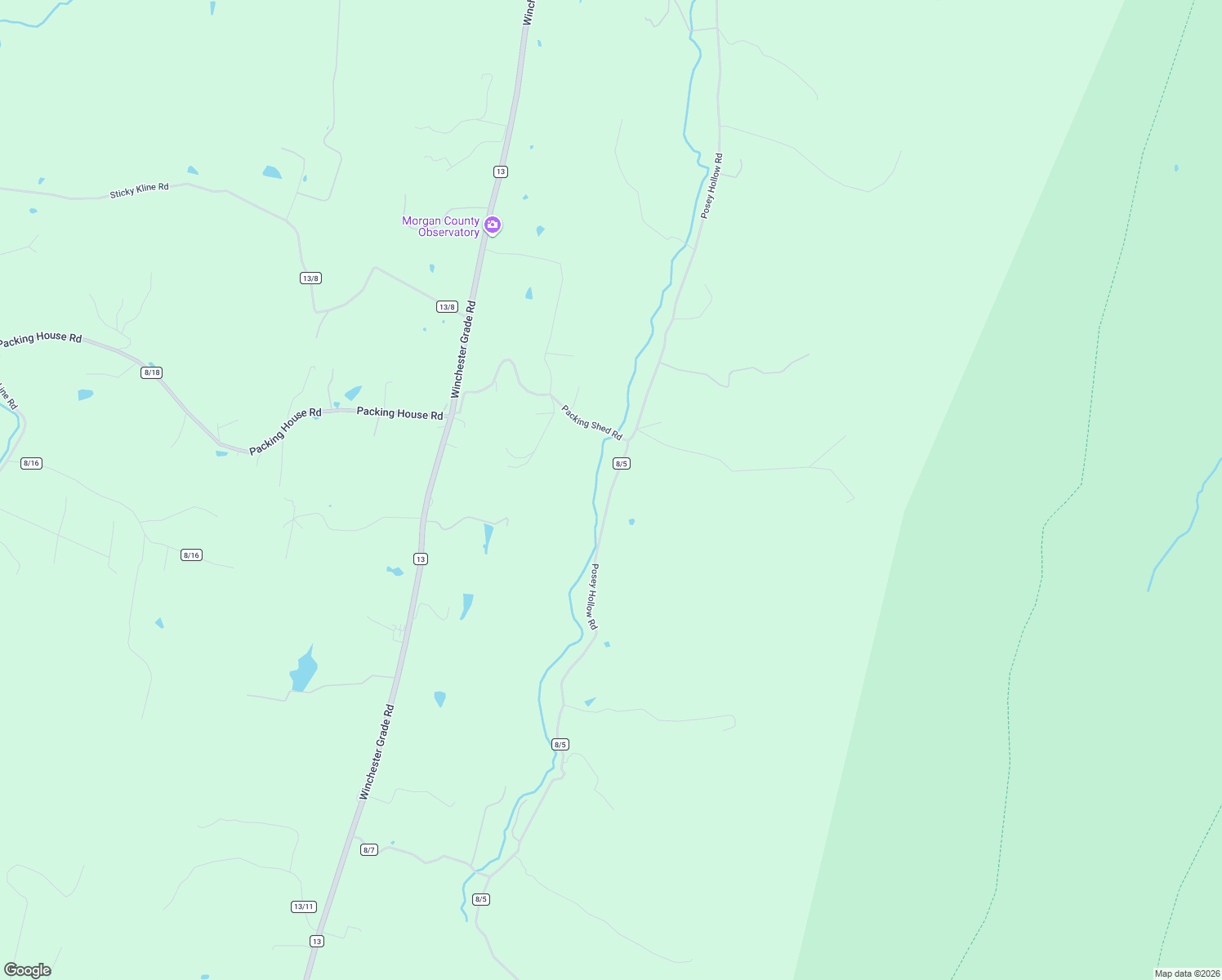 map of restaurants, bars, coffee shops, grocery stores, and more near Posey Hollow Road in Berkeley Springs