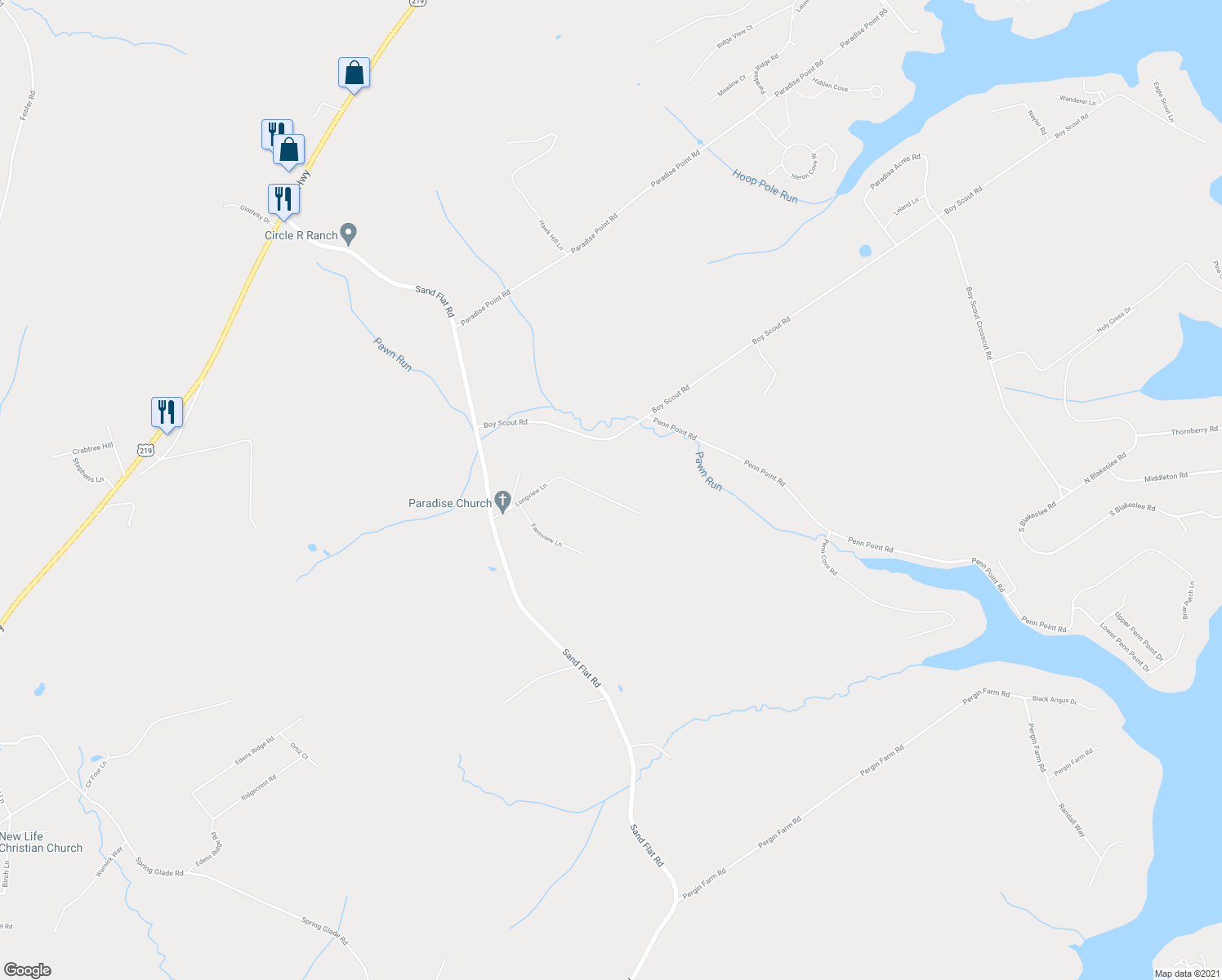 map of restaurants, bars, coffee shops, grocery stores, and more near 321 Longview Lane in Oakland