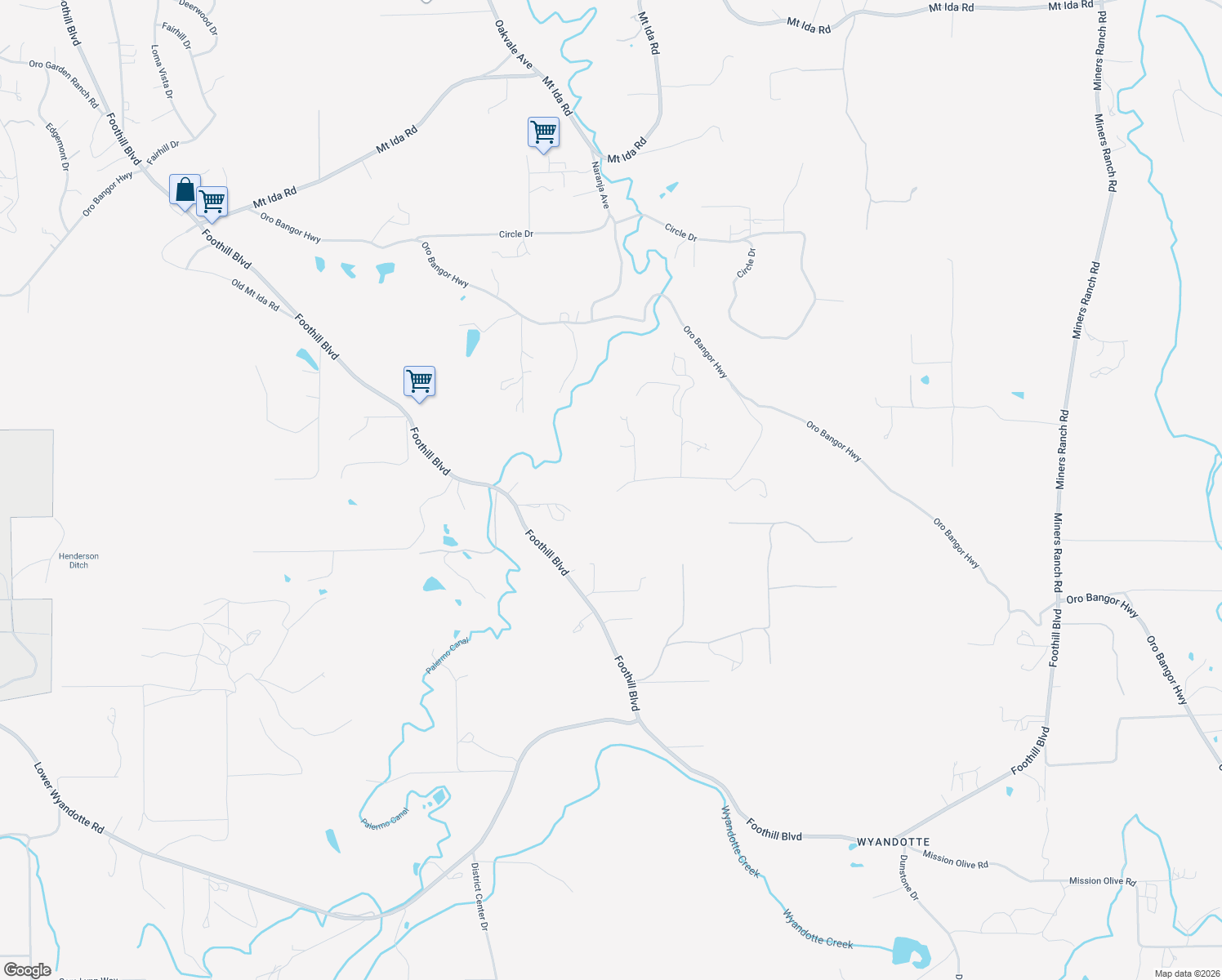map of restaurants, bars, coffee shops, grocery stores, and more near 234 Grimont Rd in Oroville