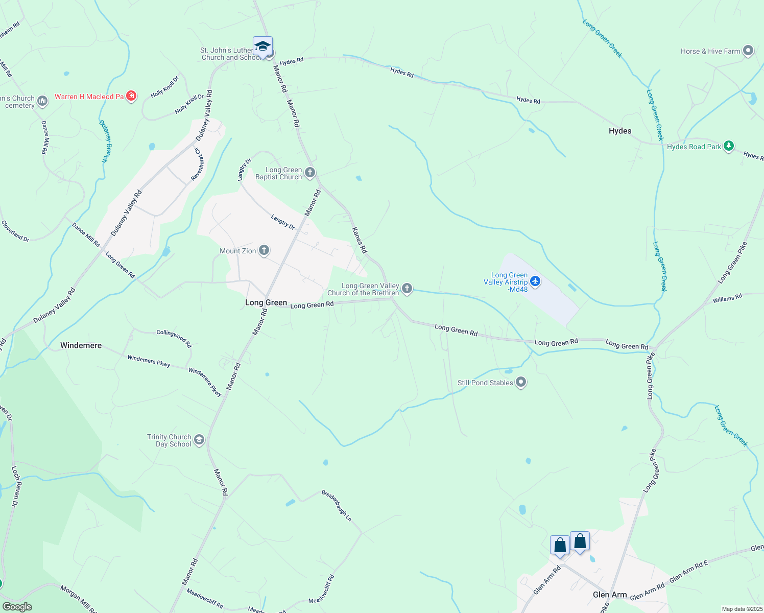 map of restaurants, bars, coffee shops, grocery stores, and more near 4801 Long Green Road in Glen Arm
