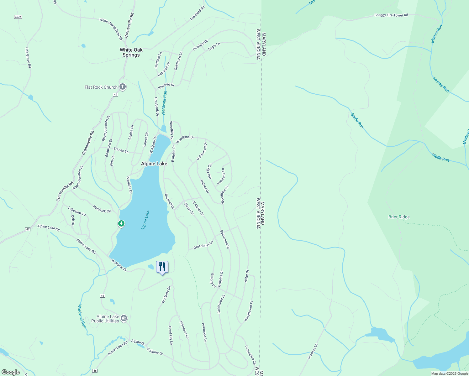 map of restaurants, bars, coffee shops, grocery stores, and more near 55 Beebalm Court in Terra Alta