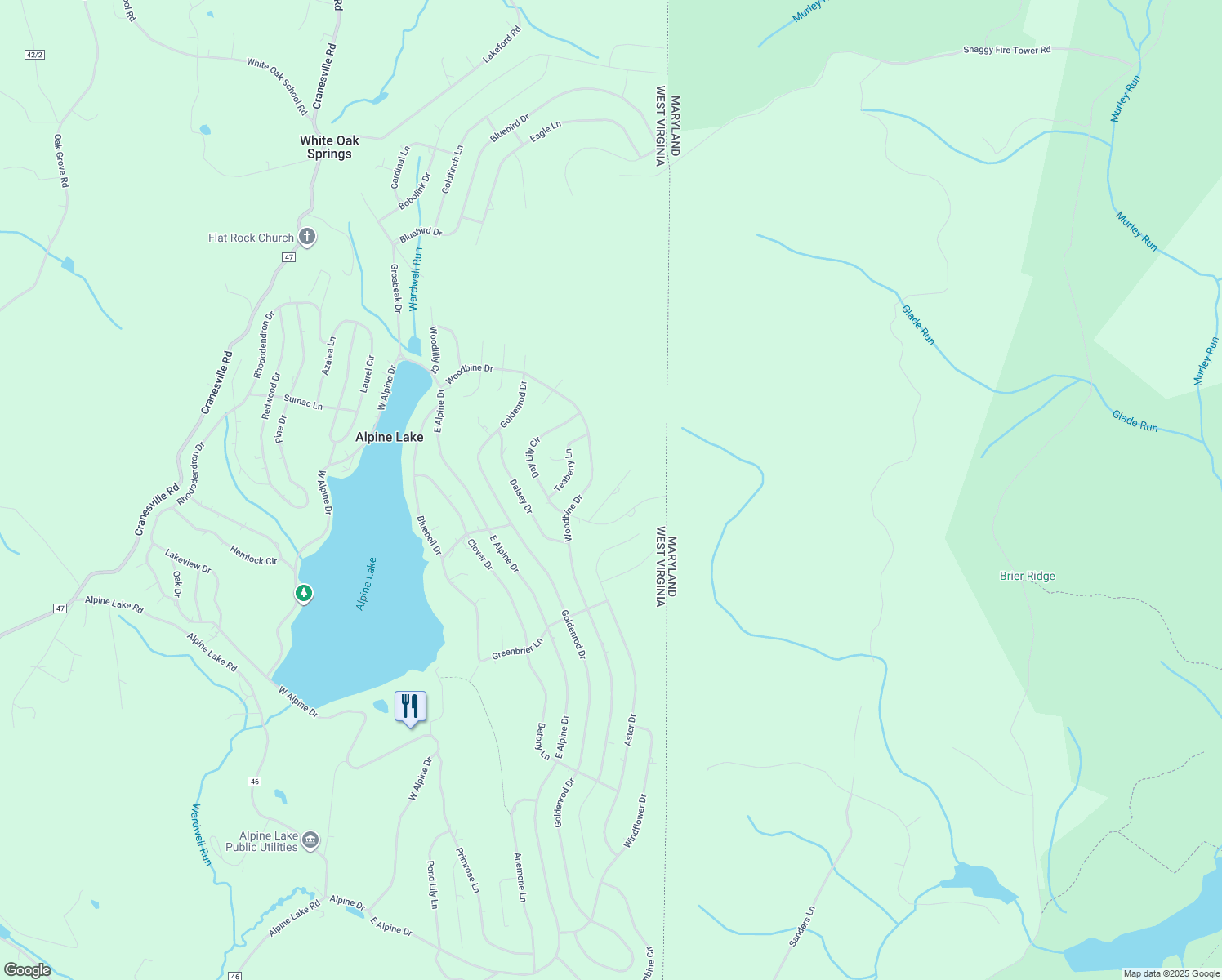 map of restaurants, bars, coffee shops, grocery stores, and more near 55 Beebalm Court in Terra Alta