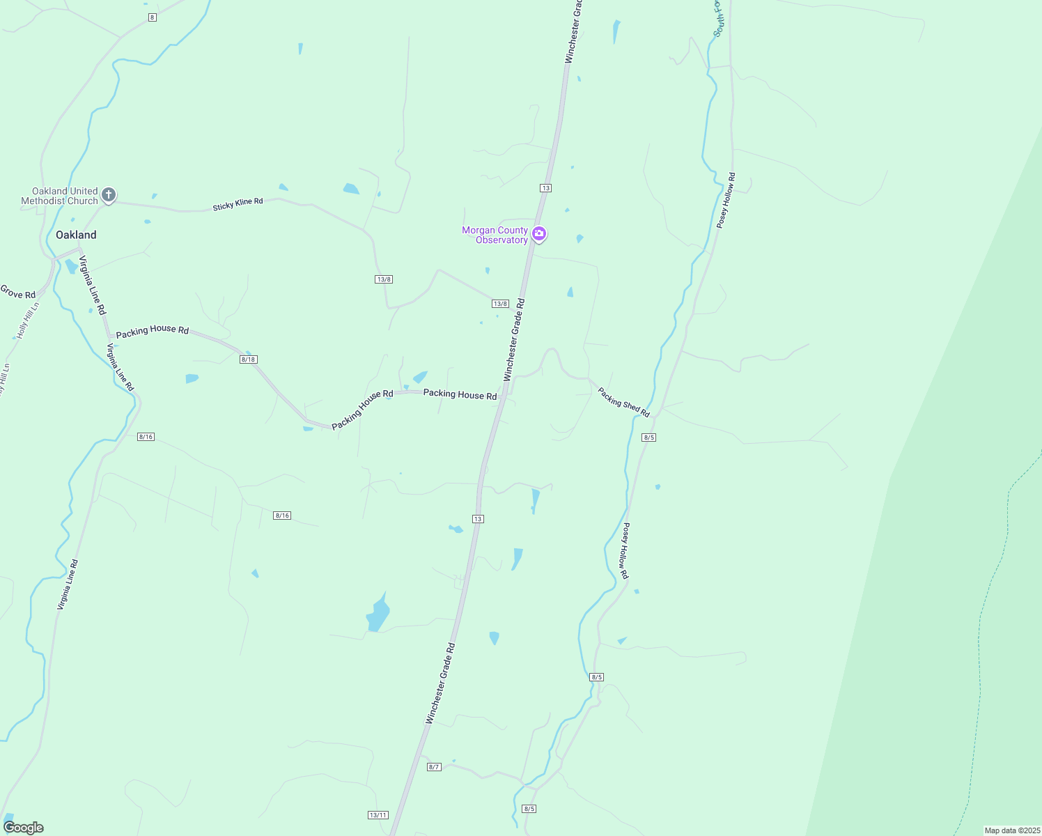 map of restaurants, bars, coffee shops, grocery stores, and more near Winchester Grade Road in Berkeley Springs