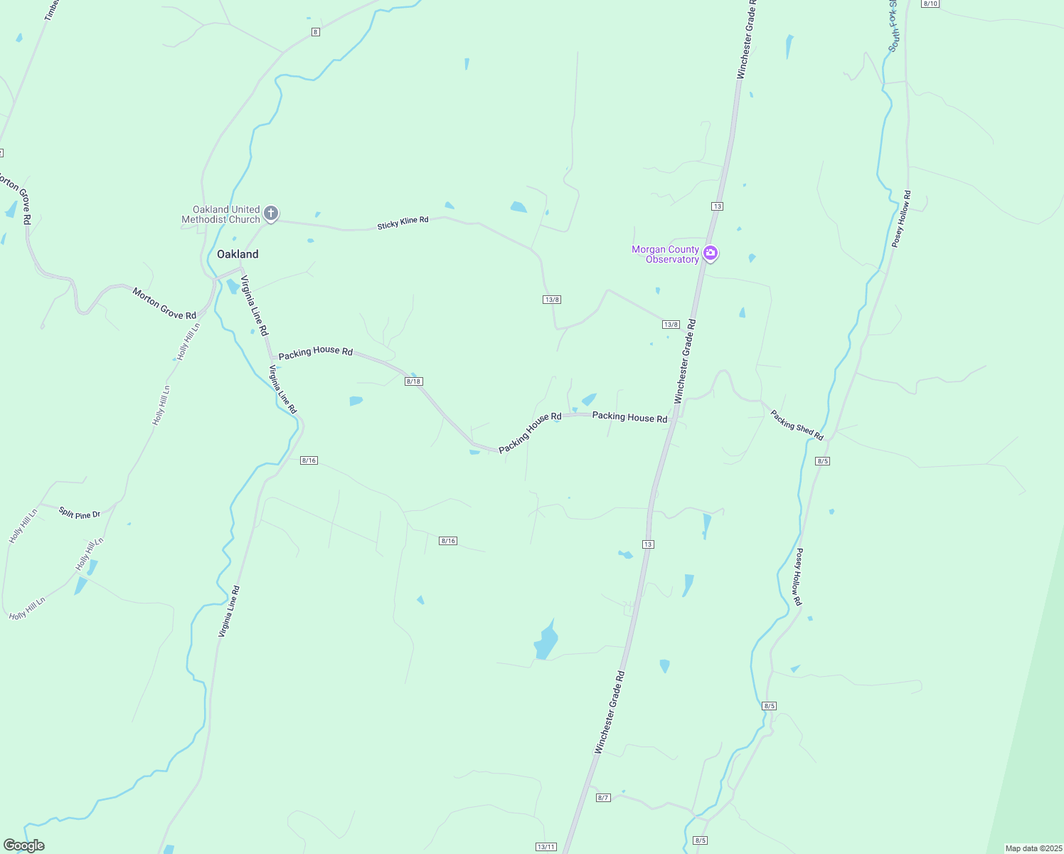 map of restaurants, bars, coffee shops, grocery stores, and more near Packing House Road in Berkeley Springs