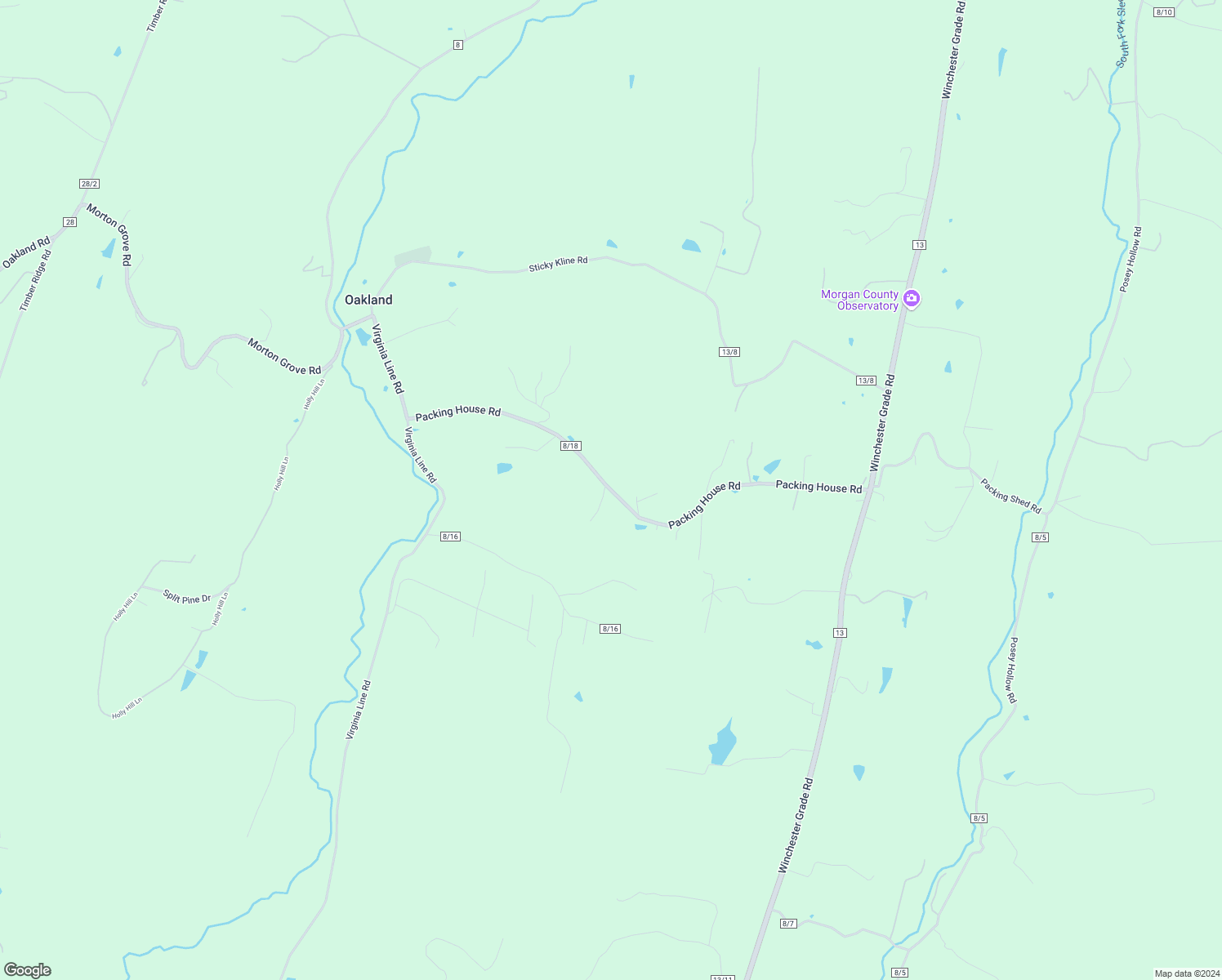 map of restaurants, bars, coffee shops, grocery stores, and more near Packing House Road in Berkeley Springs