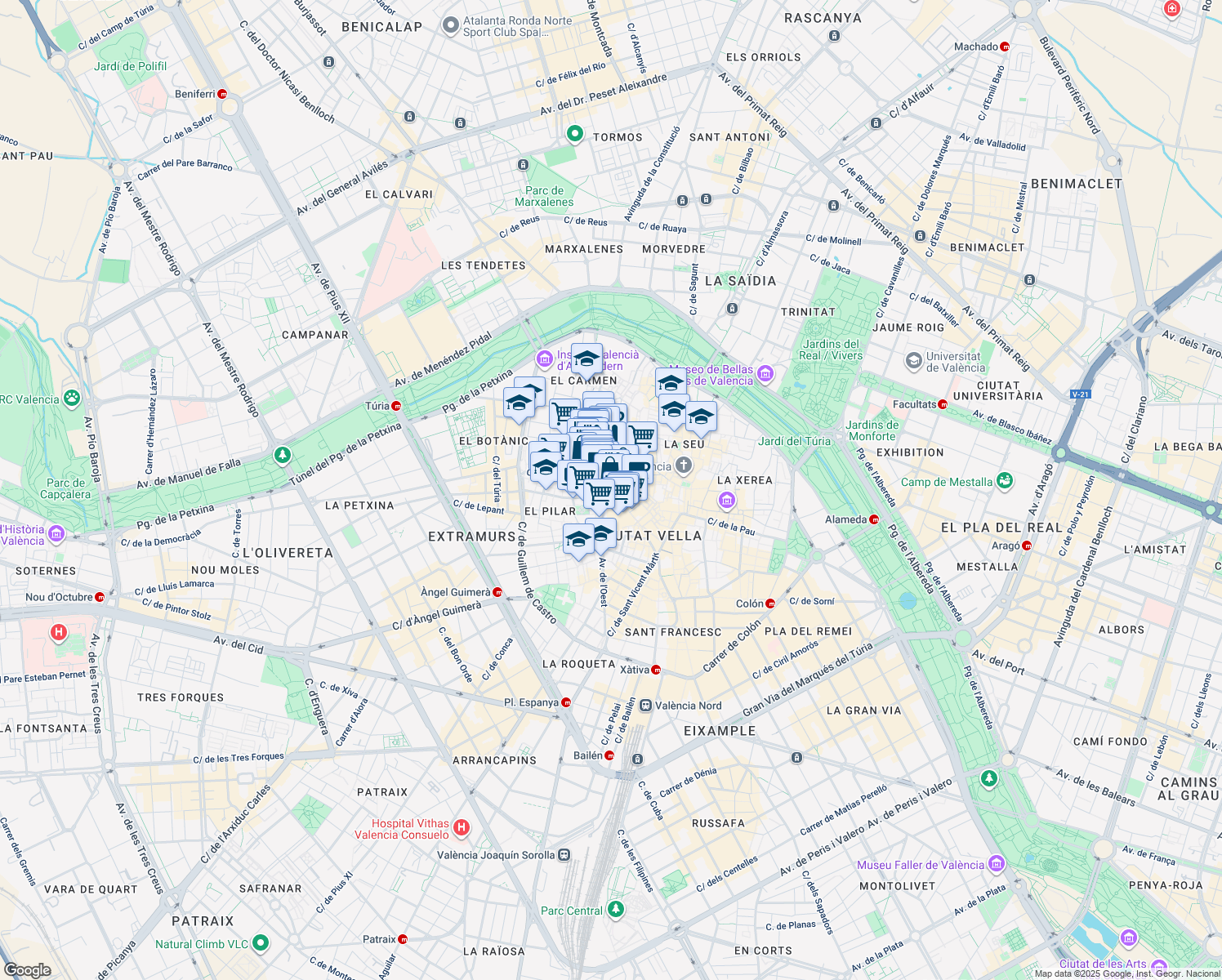 map of restaurants, bars, coffee shops, grocery stores, and more near 8 Calle Taula de Canvis in Valencia