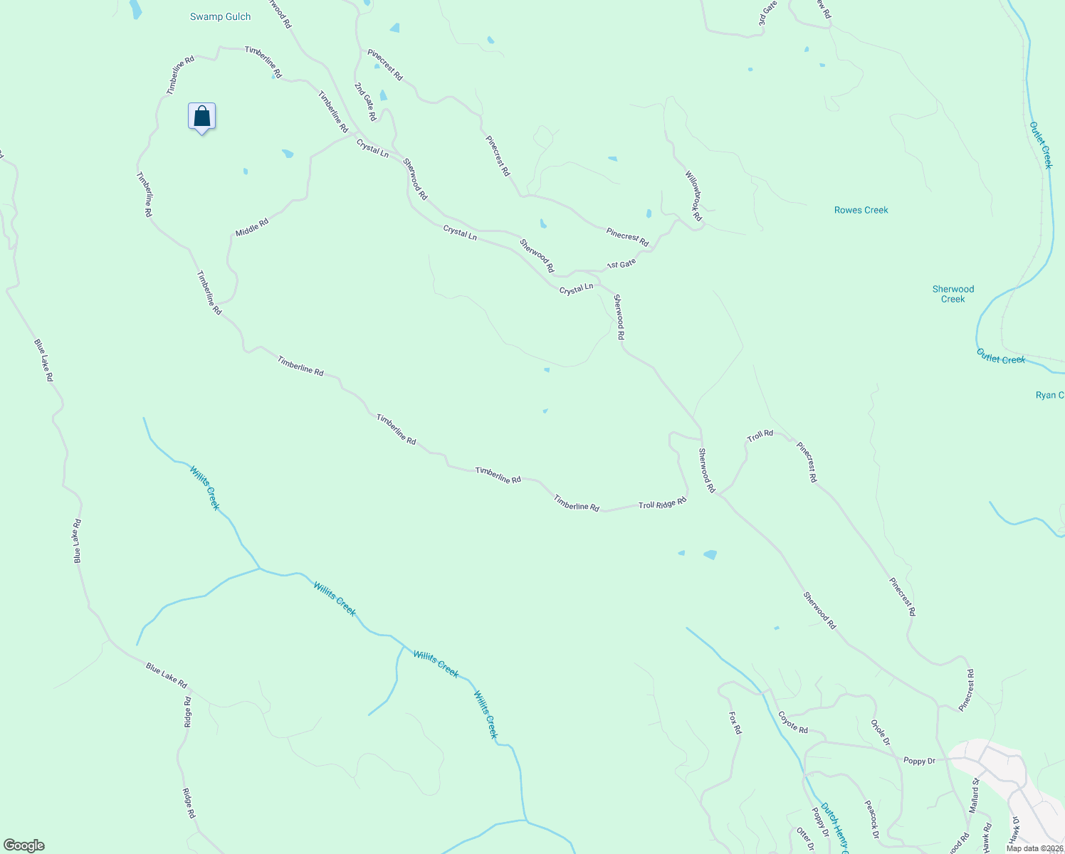 map of restaurants, bars, coffee shops, grocery stores, and more near 28855 Timberline Road in Willits