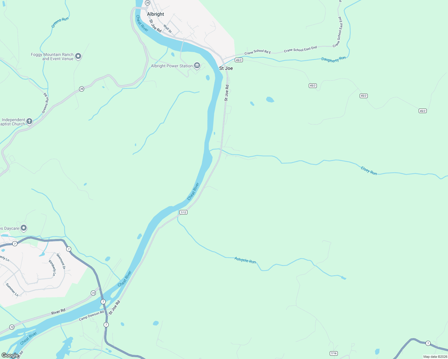 map of restaurants, bars, coffee shops, grocery stores, and more near 1412 Saint Joe Road in Albright