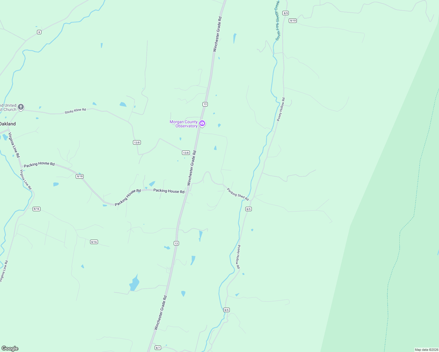 map of restaurants, bars, coffee shops, grocery stores, and more near Thorn Ridge Lane in Berkeley Springs
