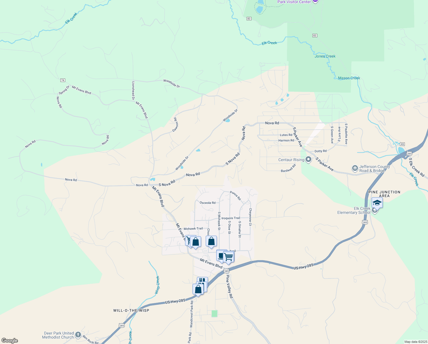 map of restaurants, bars, coffee shops, grocery stores, and more near 3144 Nova Road in Pine