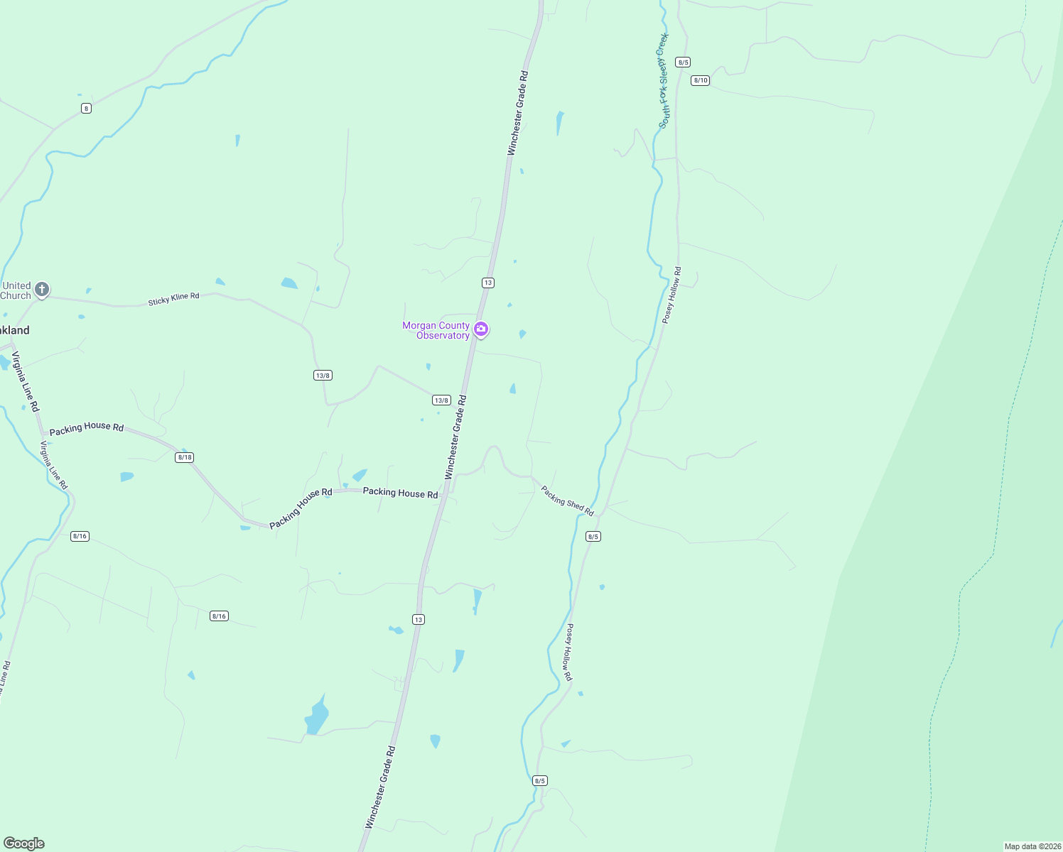 map of restaurants, bars, coffee shops, grocery stores, and more near Thorn Ridge Lane in Berkeley Springs