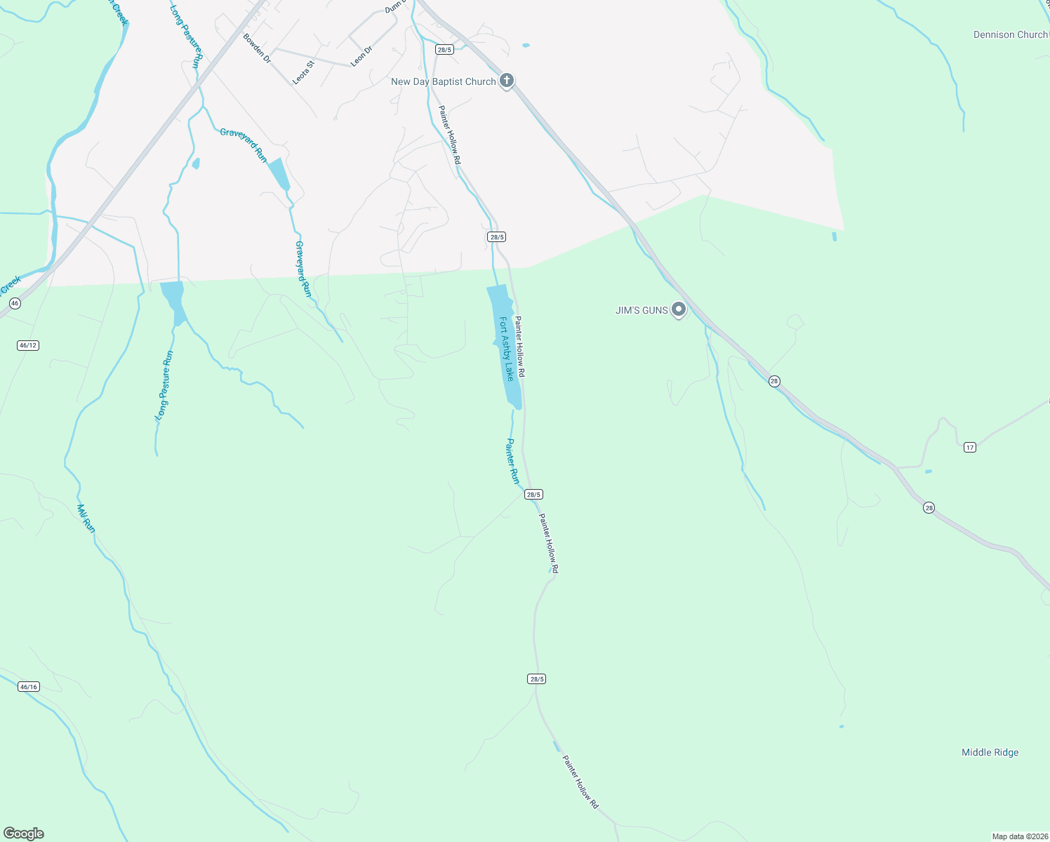 map of restaurants, bars, coffee shops, grocery stores, and more near Painter Hollow Road in Fort Ashby