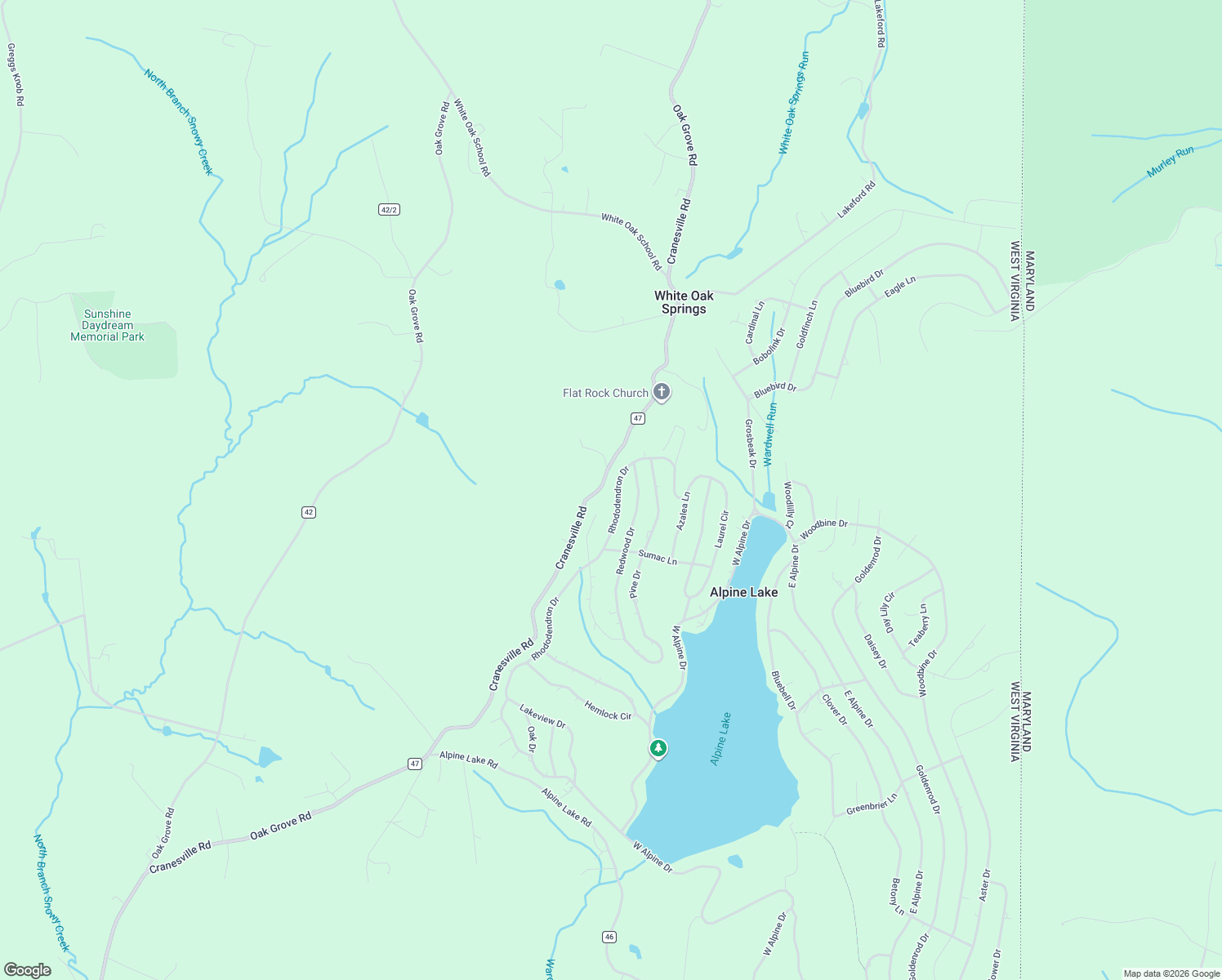 map of restaurants, bars, coffee shops, grocery stores, and more near Cranesville in Terra Alta