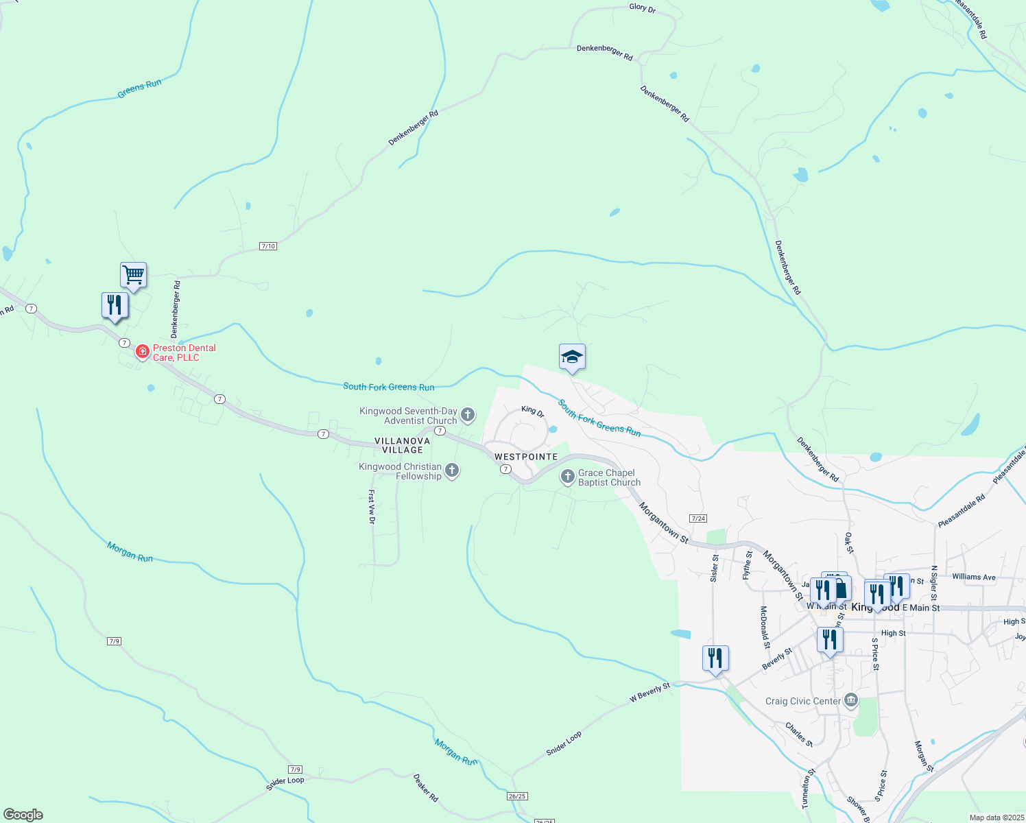 map of restaurants, bars, coffee shops, grocery stores, and more near 303 King Drive in Kingwood
